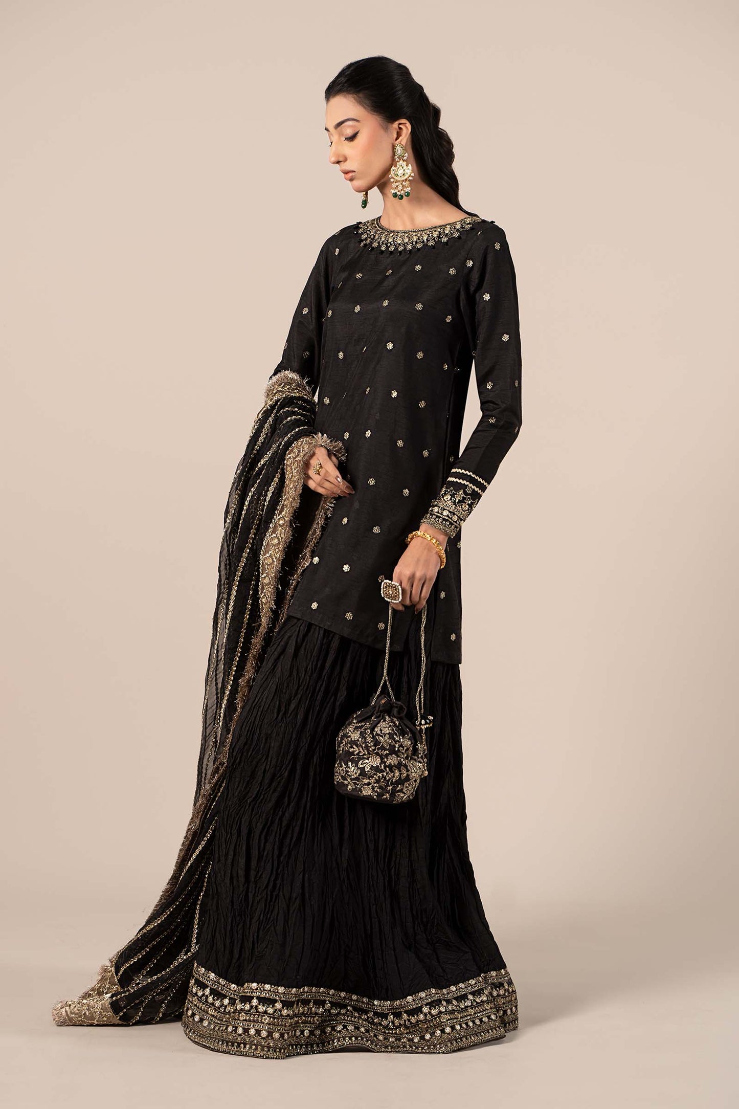 3 Piece Embroidered Raw Silk Suit
