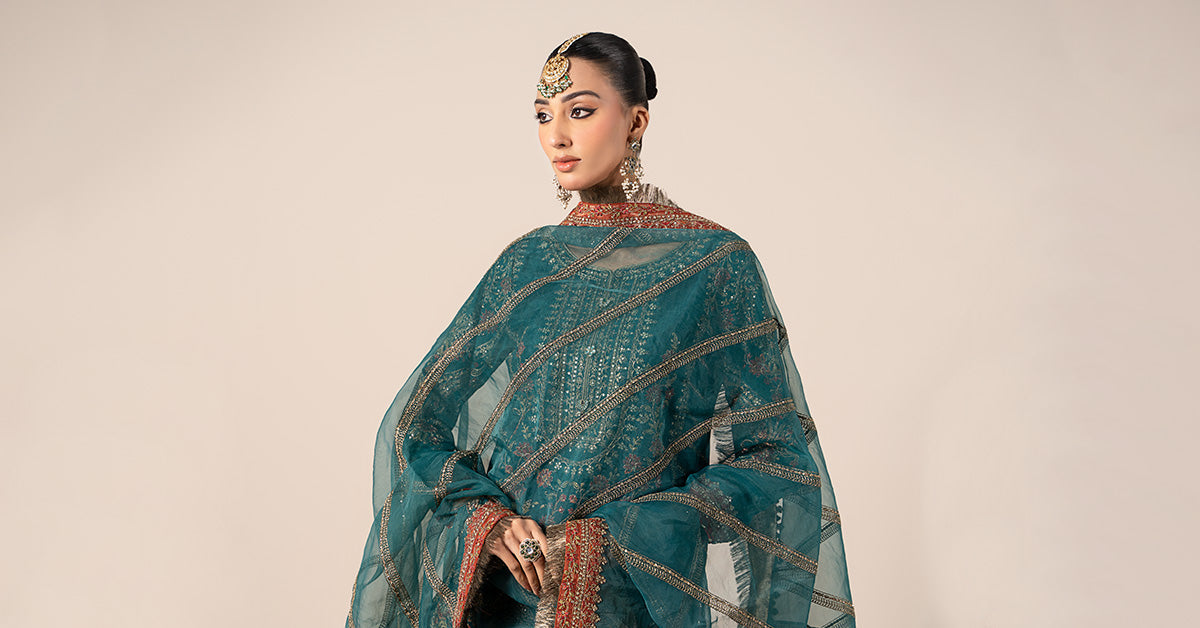 3 Piece Embroidered Raw Silk Suit