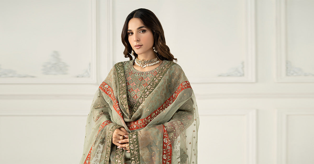 3 Piece Embroidered Organza Suit