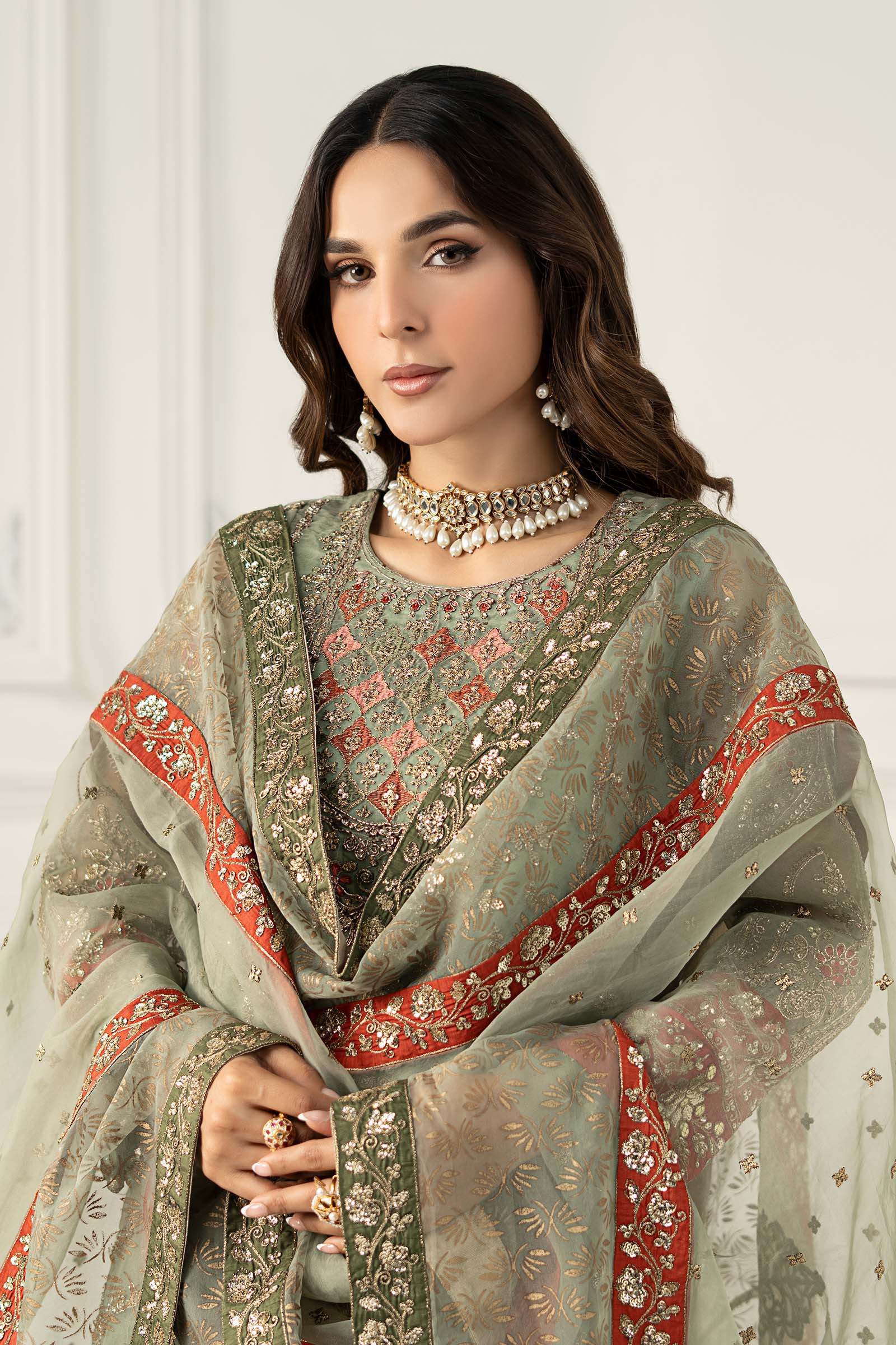 3 Piece Embroidered Organza Suit