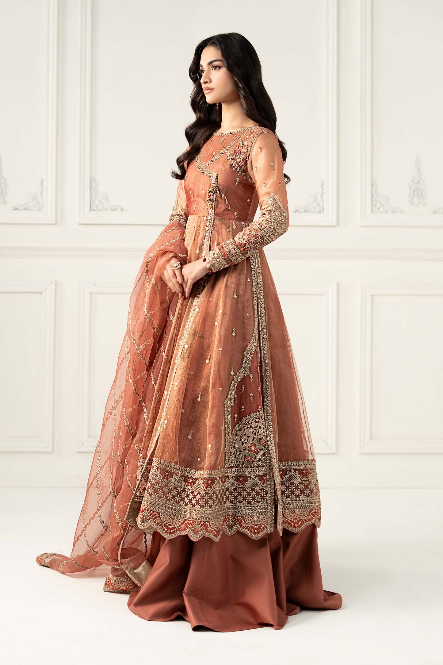 3 Piece Embroidered Zari Net Suit
