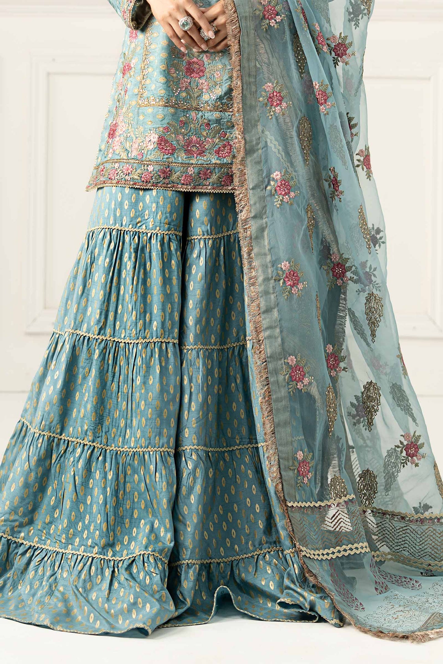 3 Piece Embroidered Silk Jacquard Suit