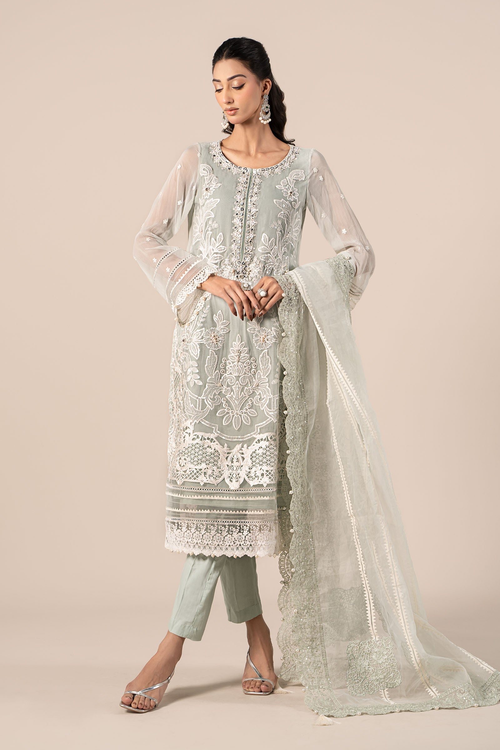 3 Piece Embroidered Chiffon Suit