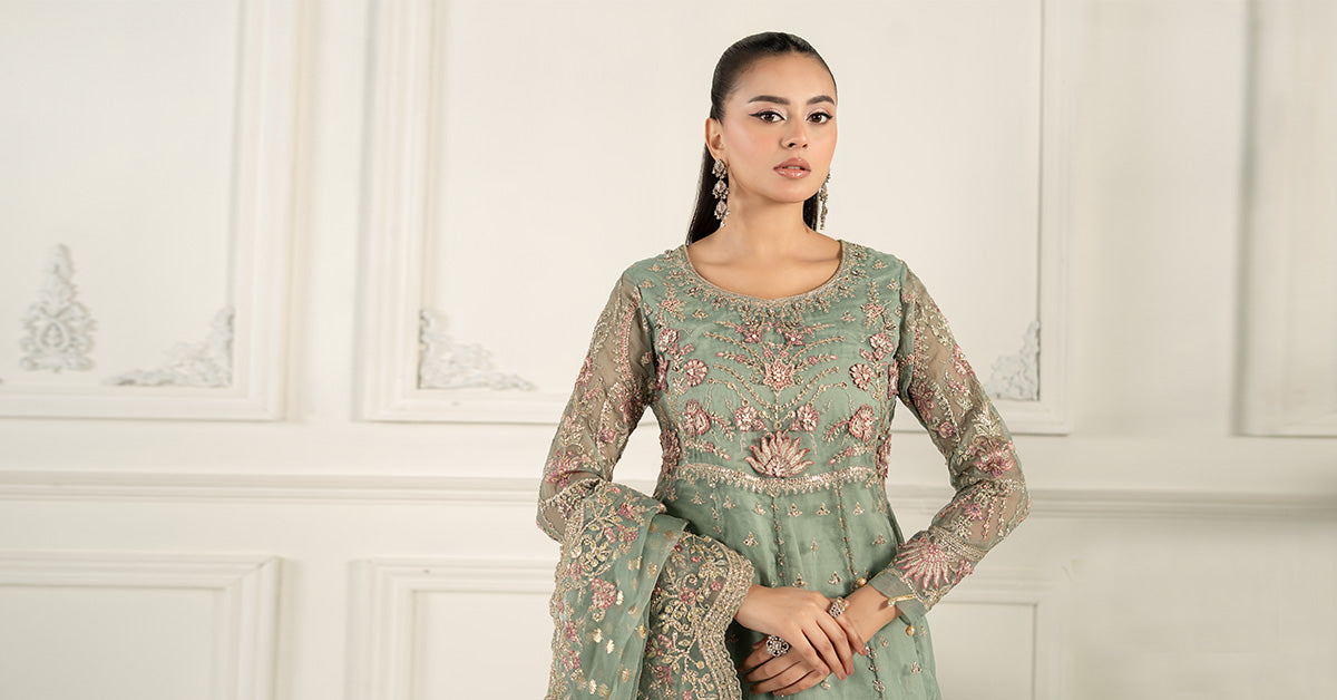 3 Piece Embroidered Organza Suit