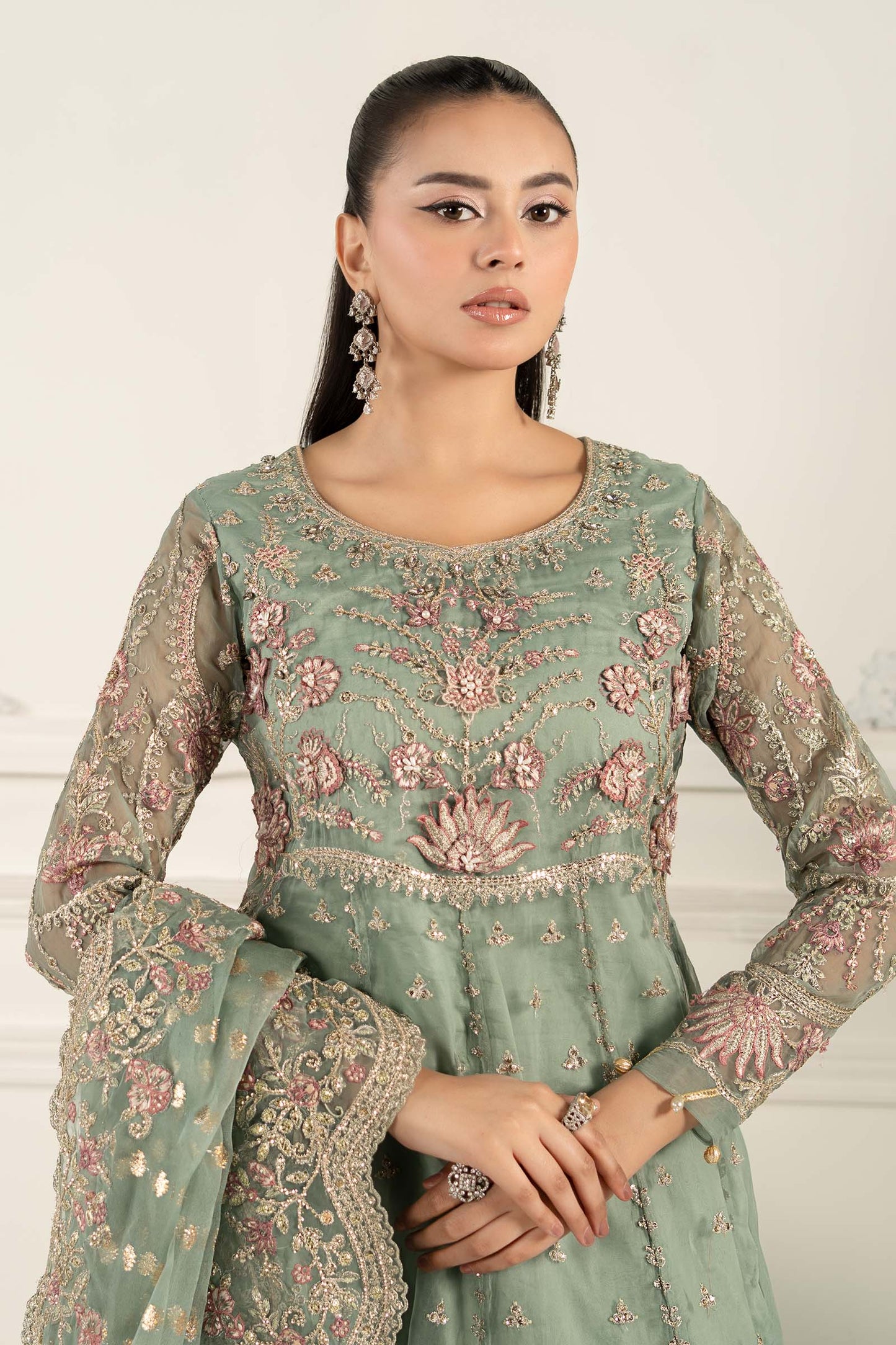 3 Piece Embroidered Organza Suit