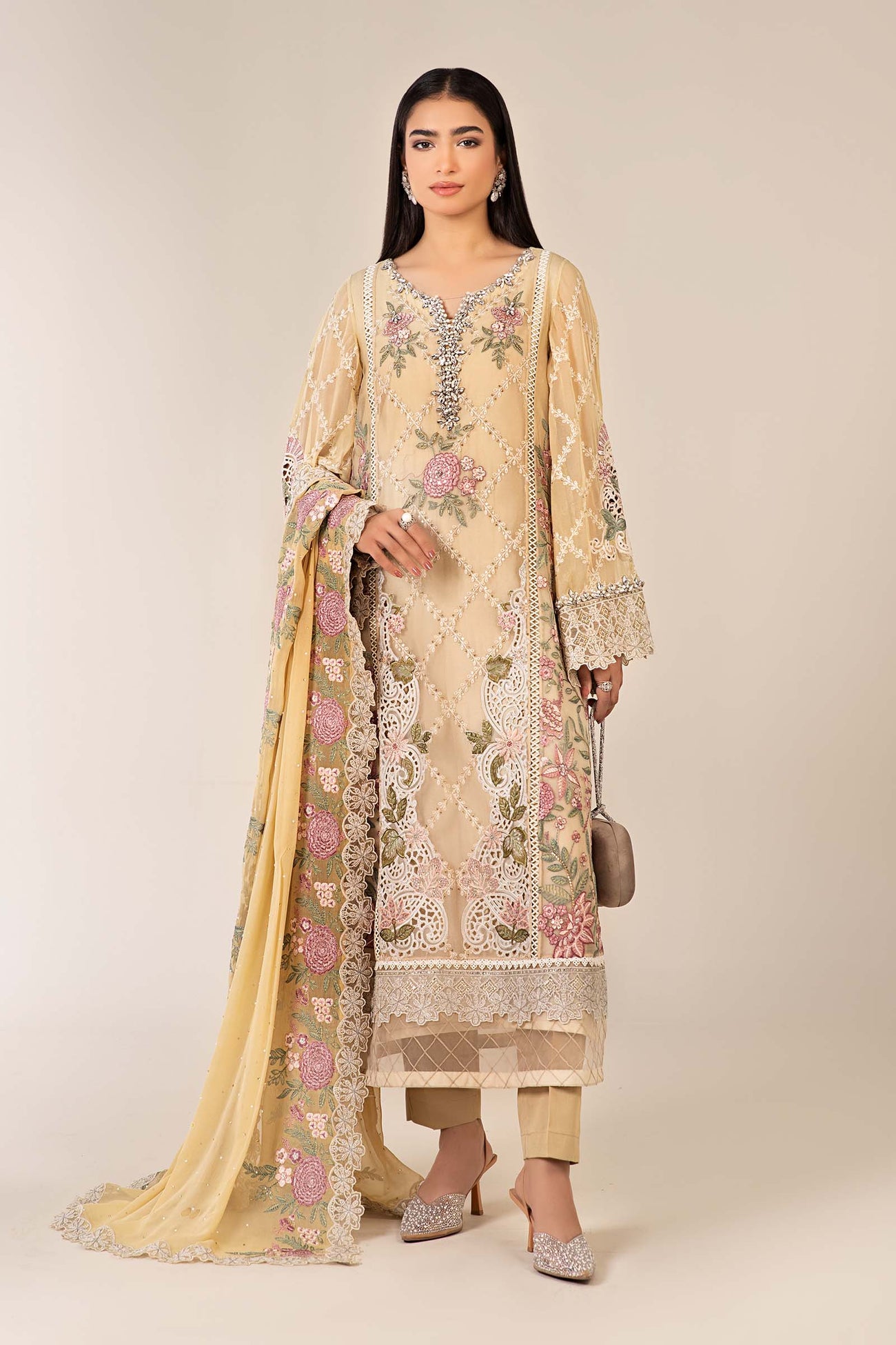 3 Piece Embroidered Chiffon Suit