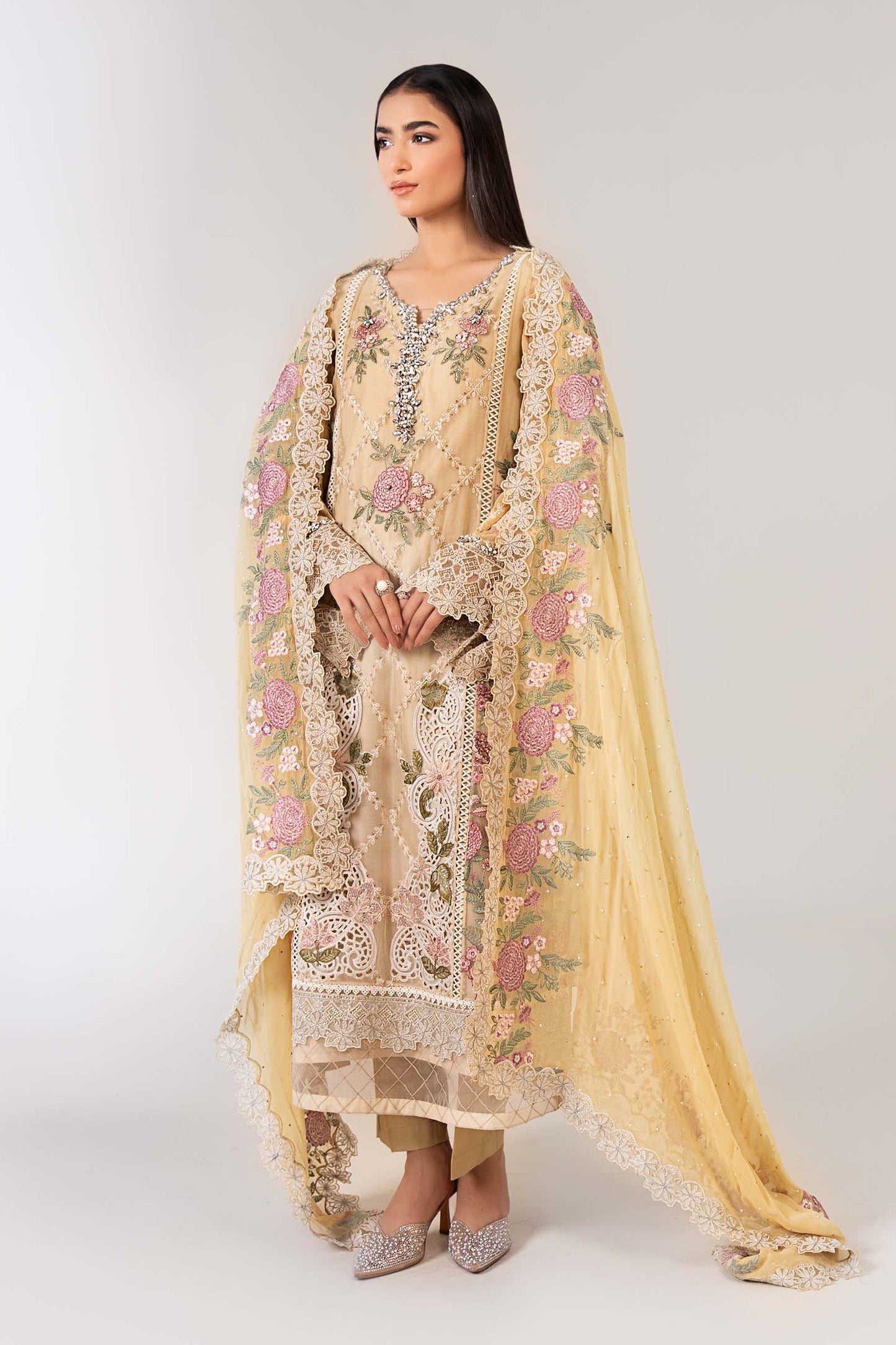3 Piece Embroidered Chiffon Suit