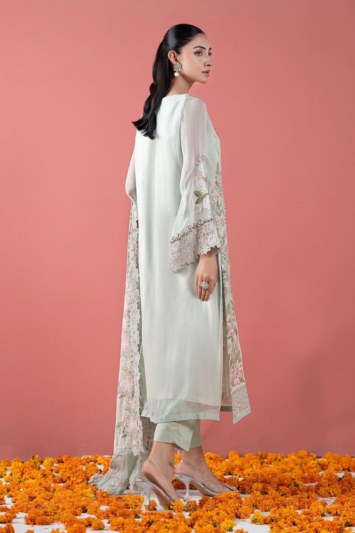 3 Piece Embroidered Chiffon Suit