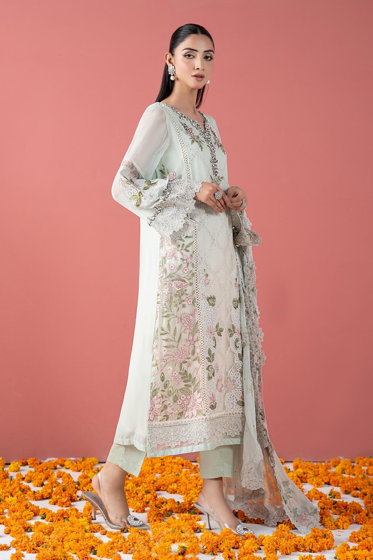 3 Piece Embroidered Chiffon Suit
