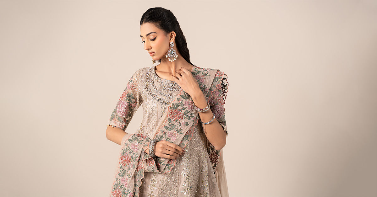 3 Piece Embroidered Organza Suit