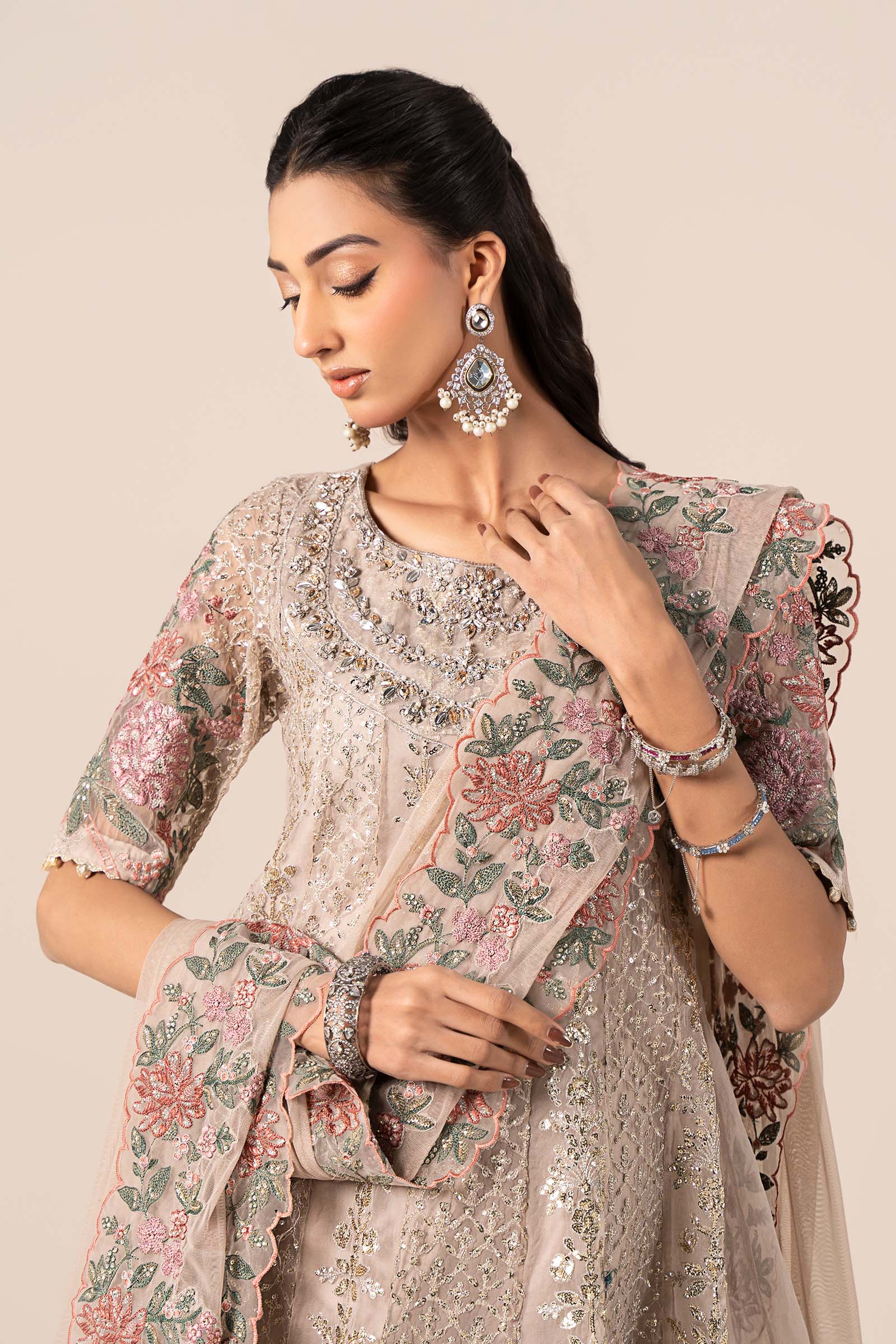 3 Piece Embroidered Organza Suit