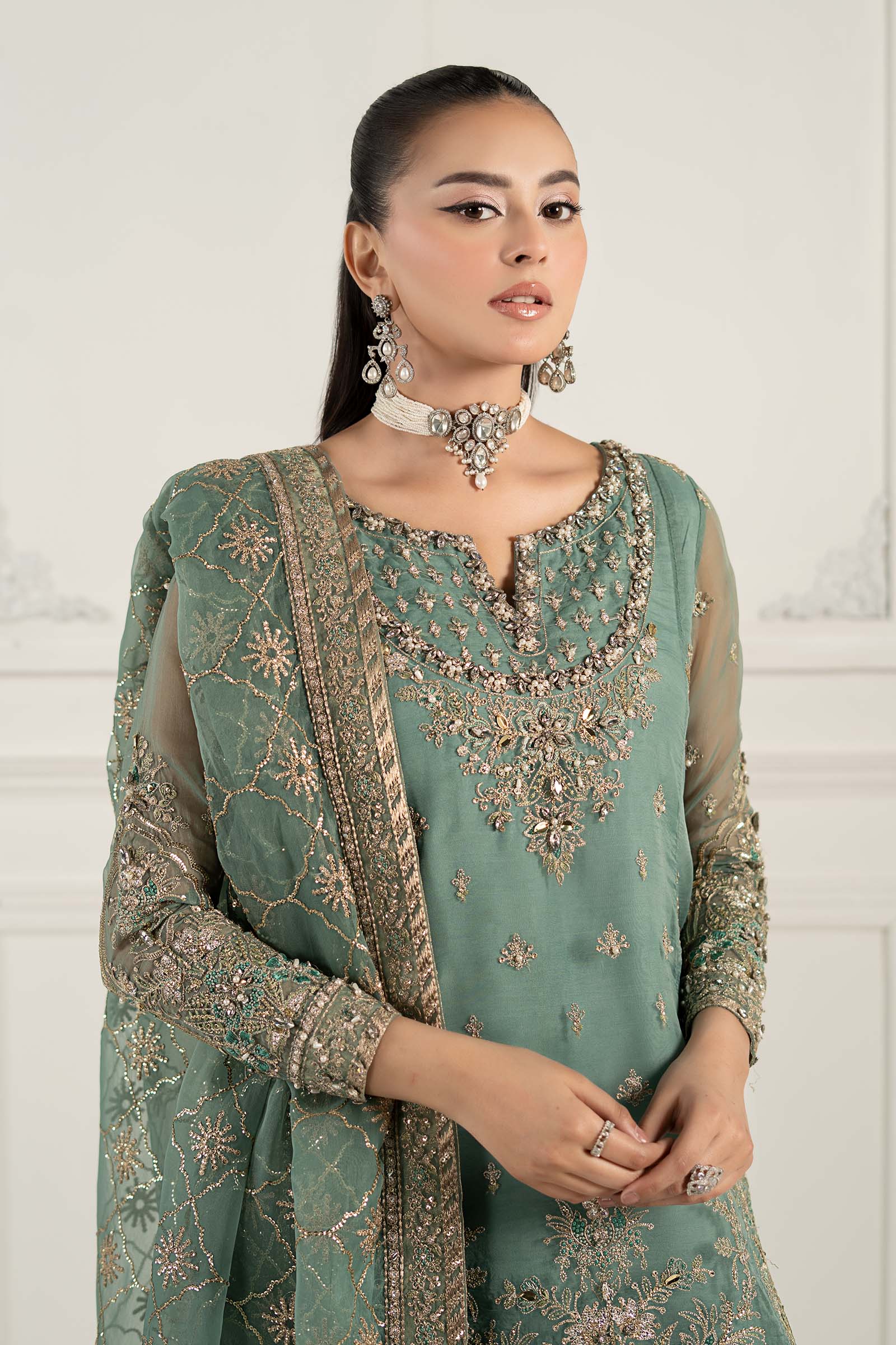 3 Piece Embroidered Organza Suit