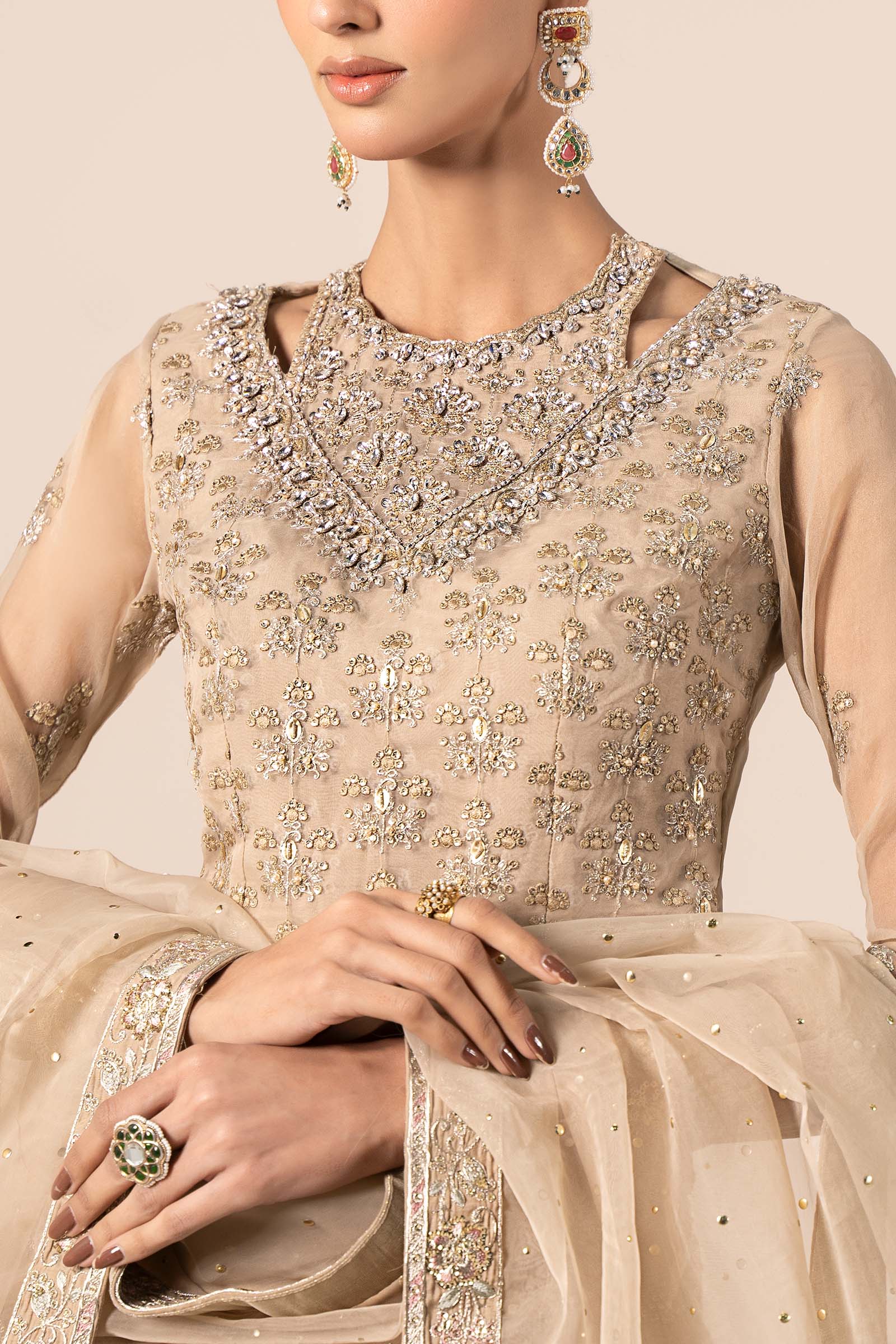 3 Piece Embroidered Organza Suit