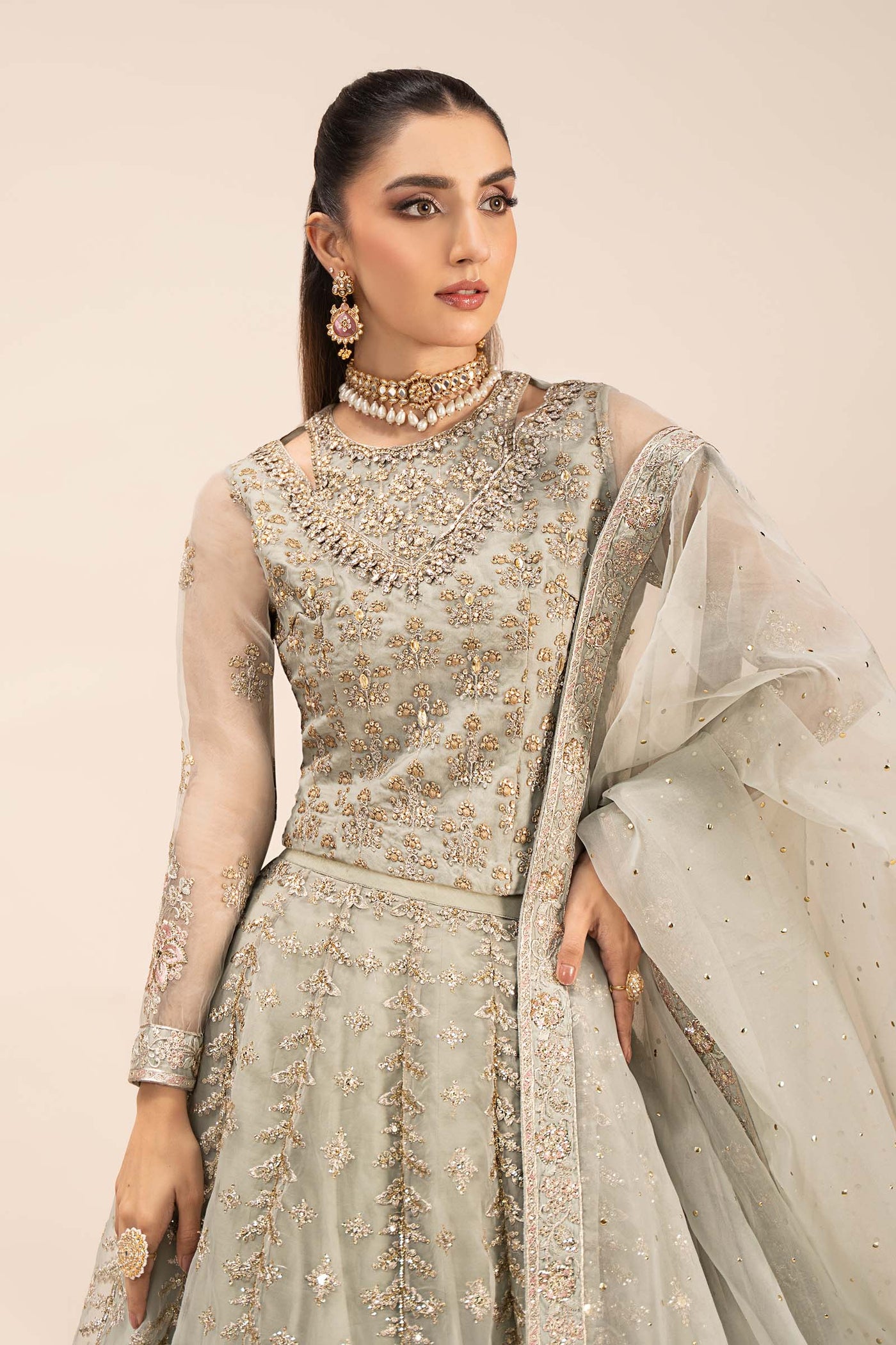 3 Piece Embroidered Organza Suit