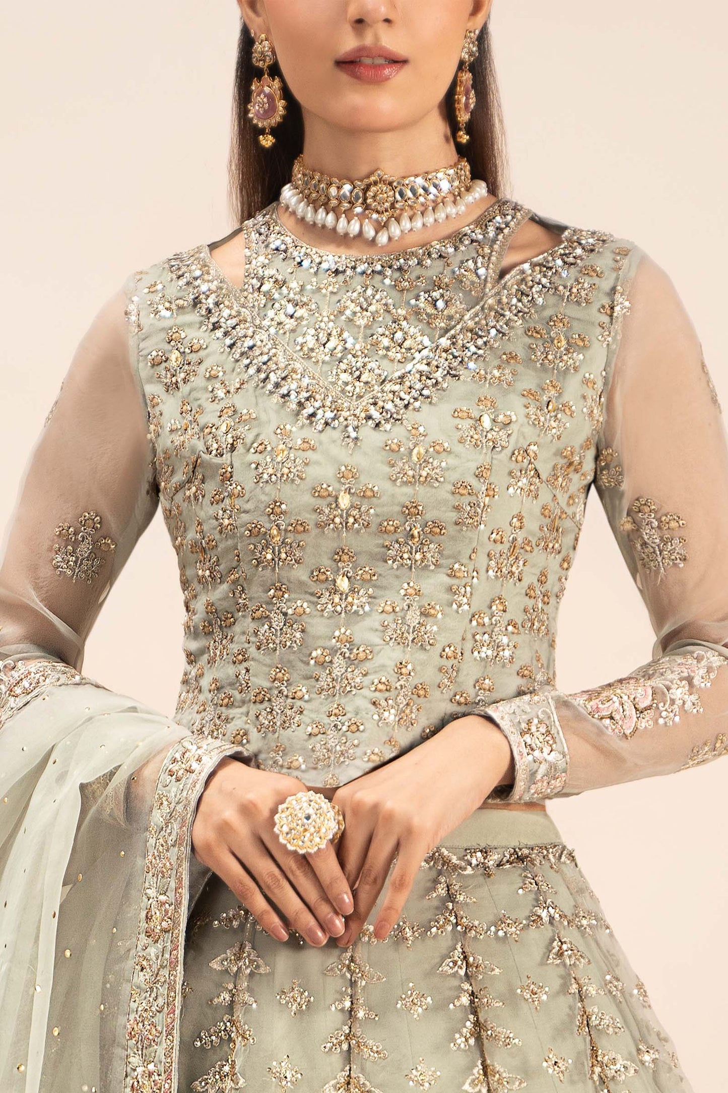 3 Piece Embroidered Organza Suit