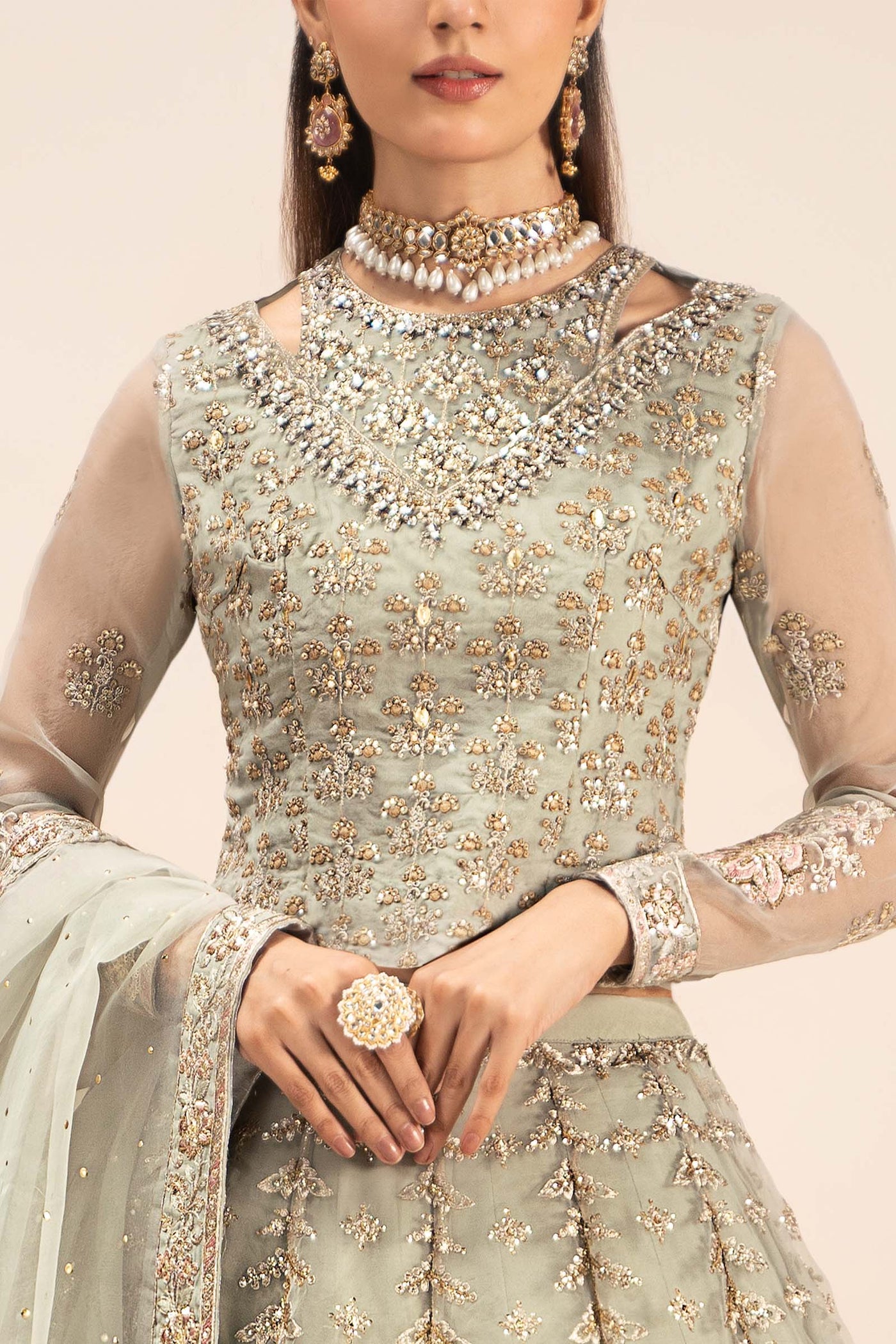 3 Piece Embroidered Organza Suit