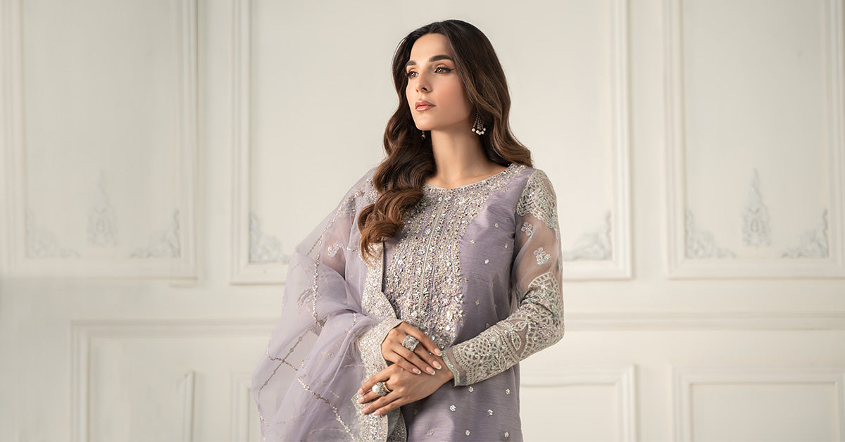 3 Piece Embroidered Raw Silk Suit
