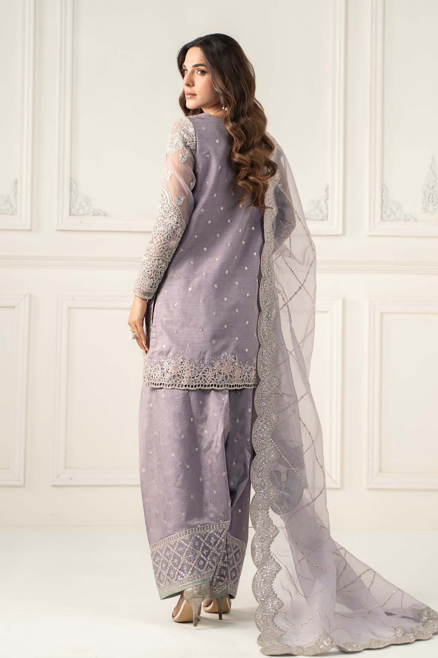 3 Piece Embroidered Raw Silk Suit