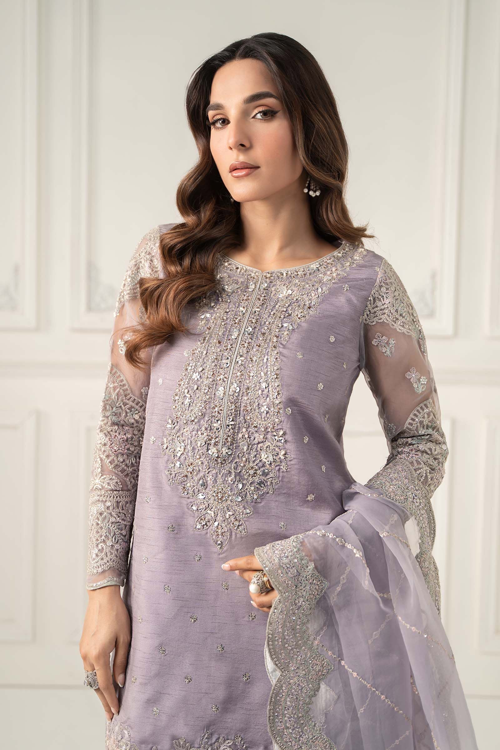 3 Piece Embroidered Raw Silk Suit