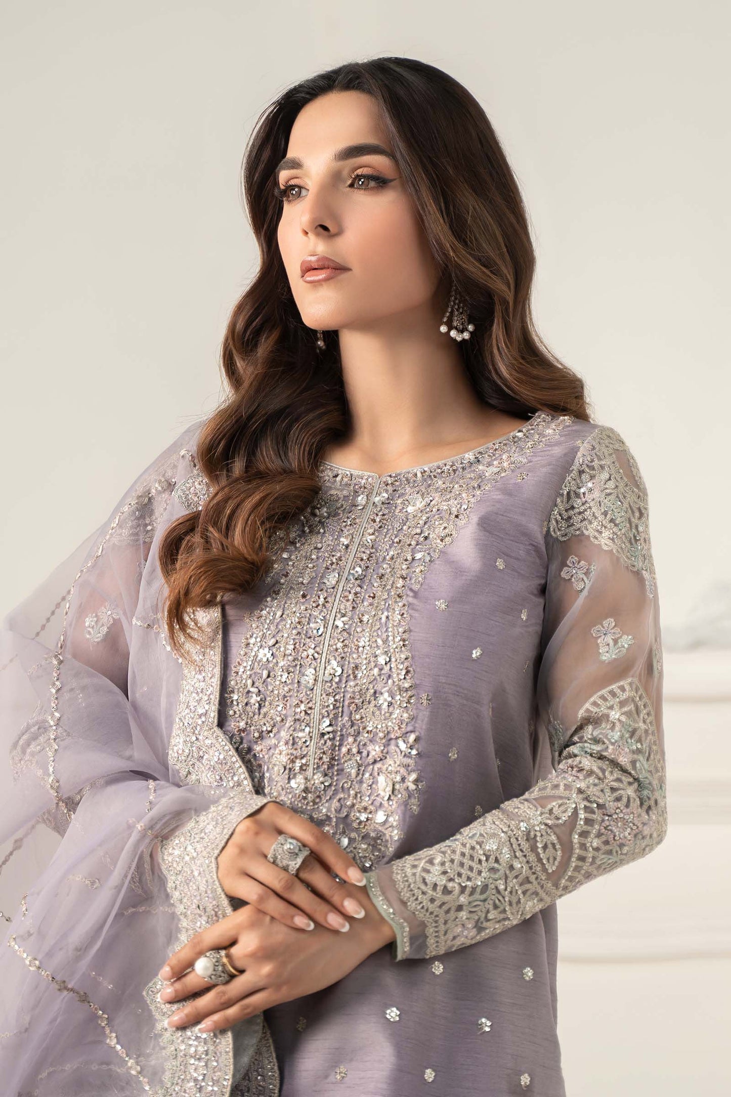 3 Piece Embroidered Raw Silk Suit