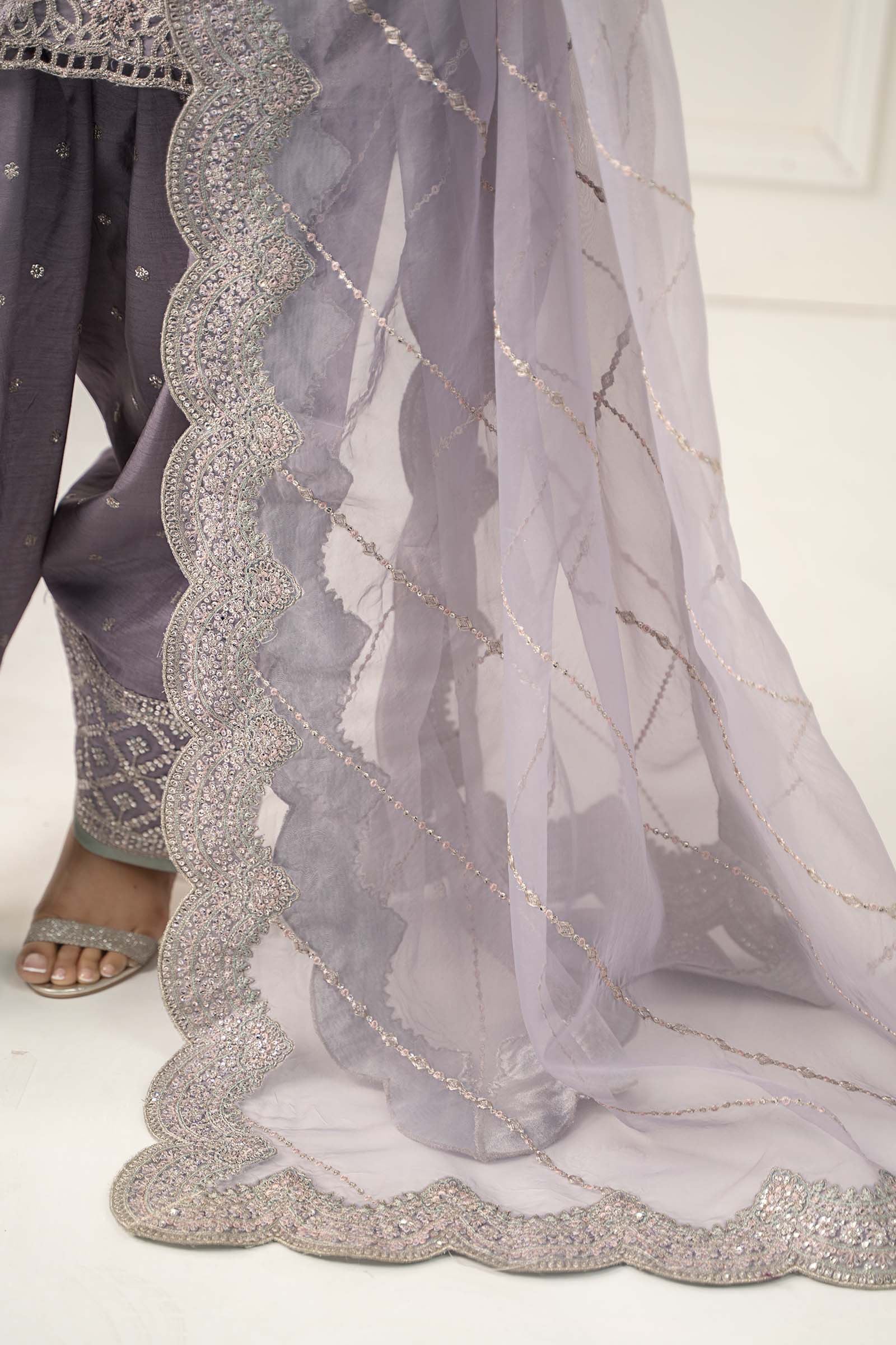3 Piece Embroidered Raw Silk Suit
