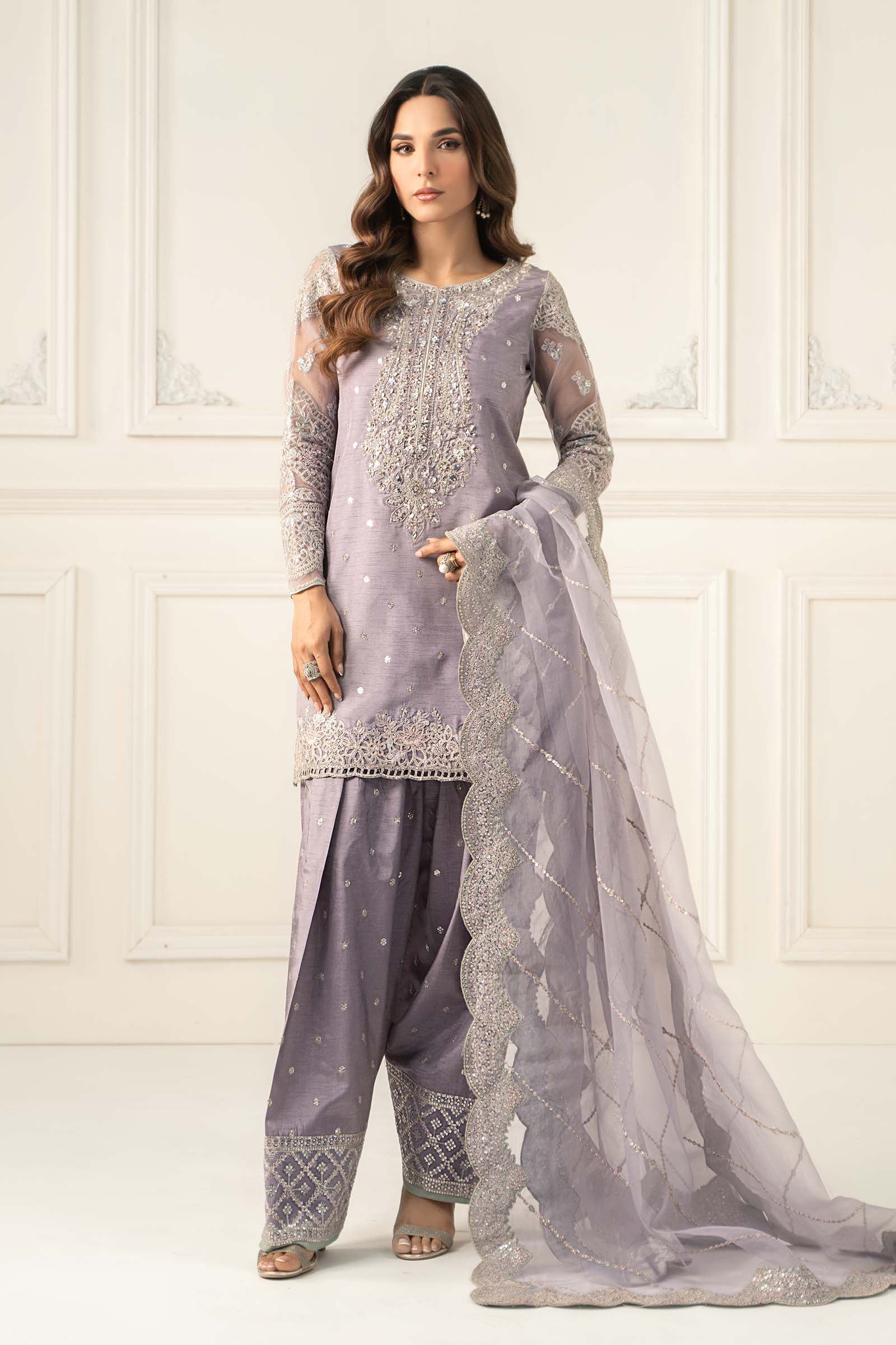 3 Piece Embroidered Raw Silk Suit