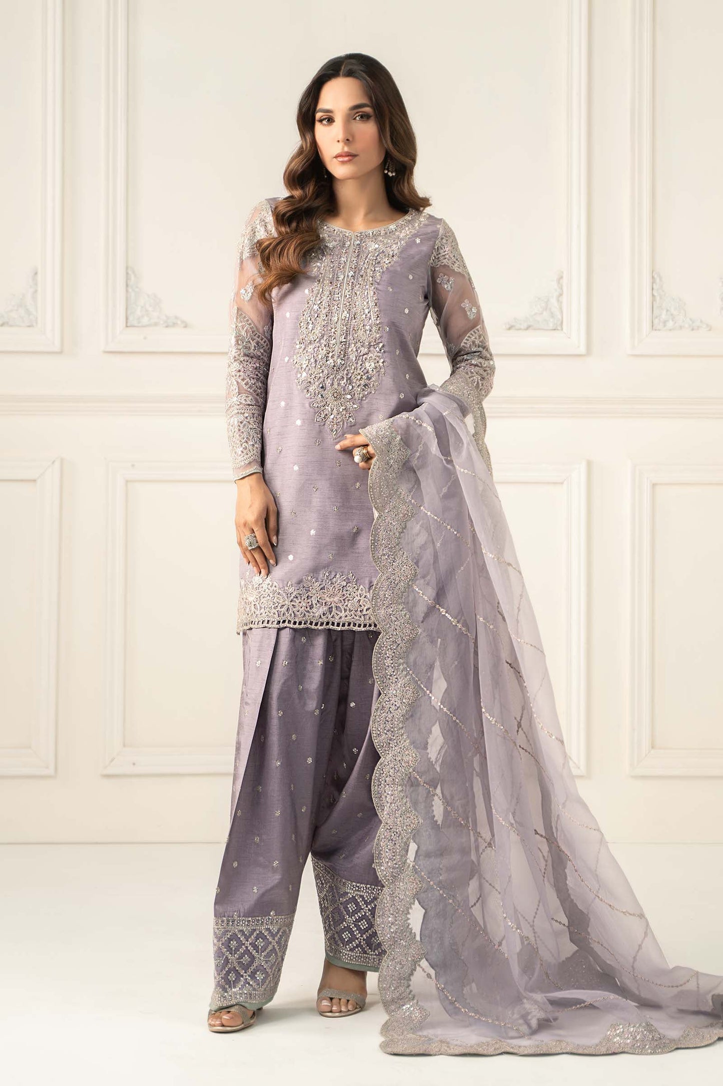 3 Piece Embroidered Raw Silk Suit