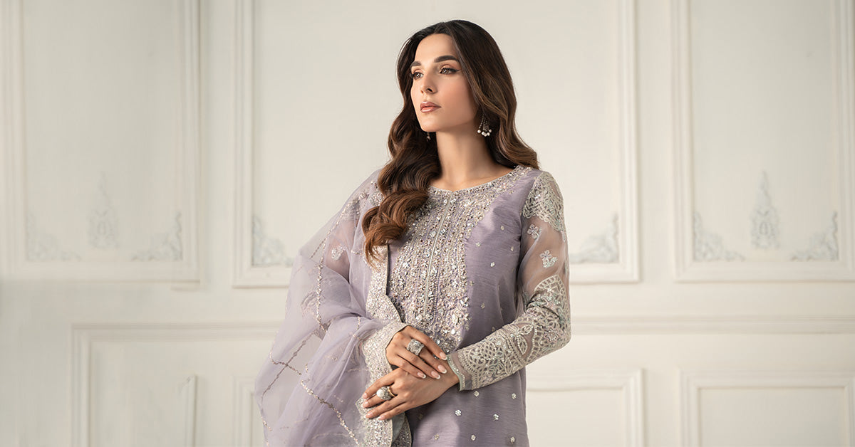 3 Piece Embroidered Raw Silk Suit