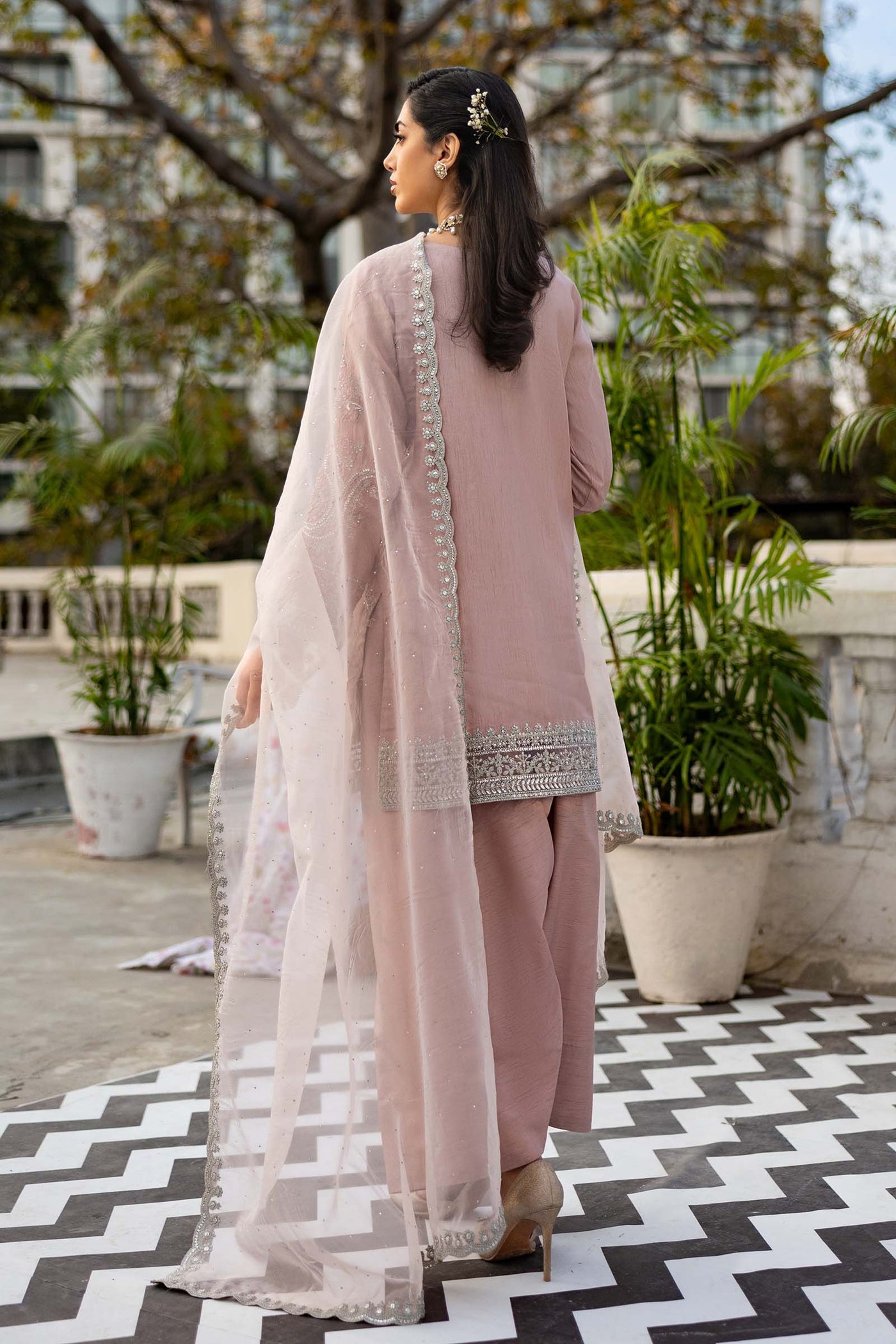 3 Piece Embroidered Raw Silk Suit | SF-EF25-62
