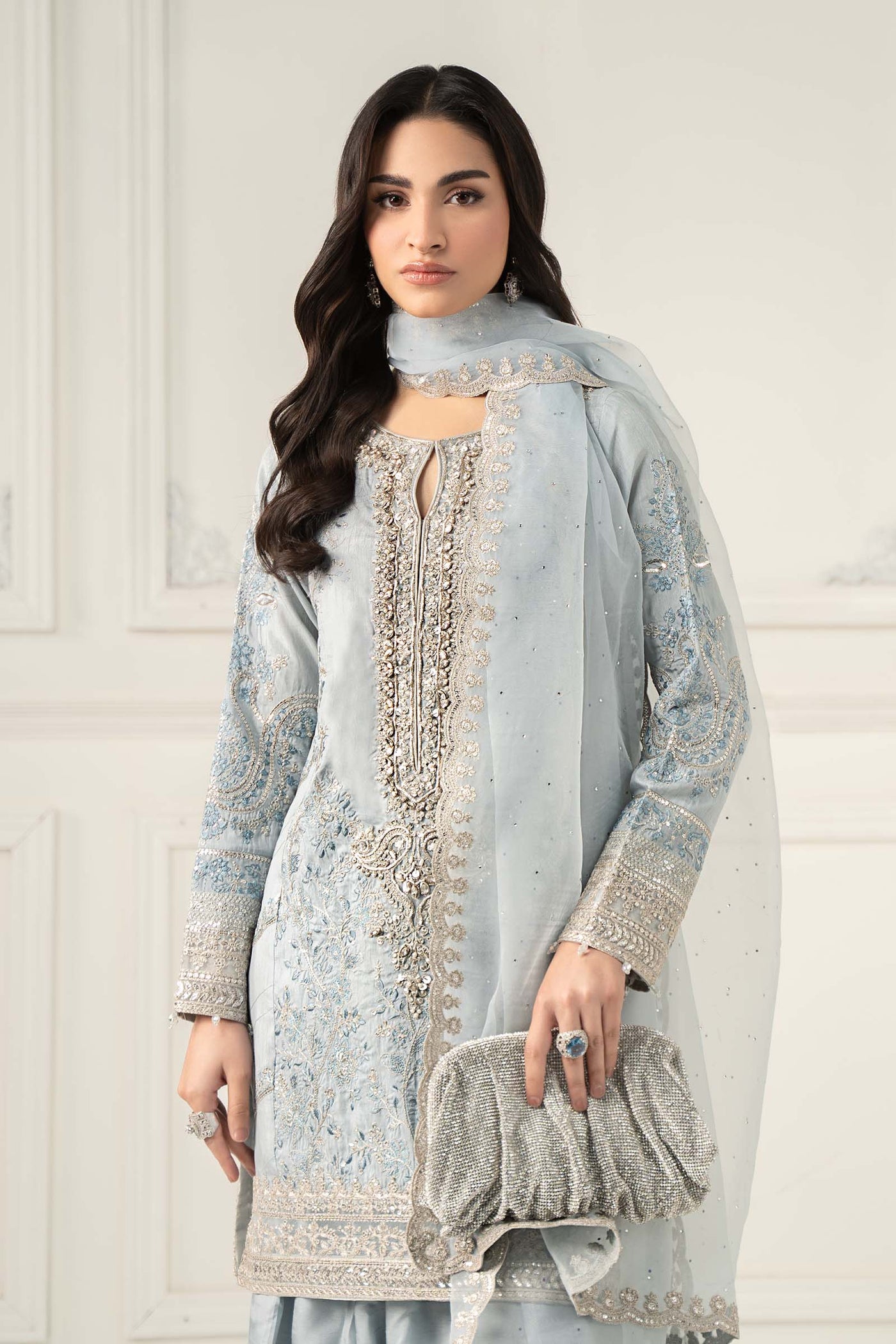 3 Piece Embroidered Raw Silk Suit | SF-EF25-62