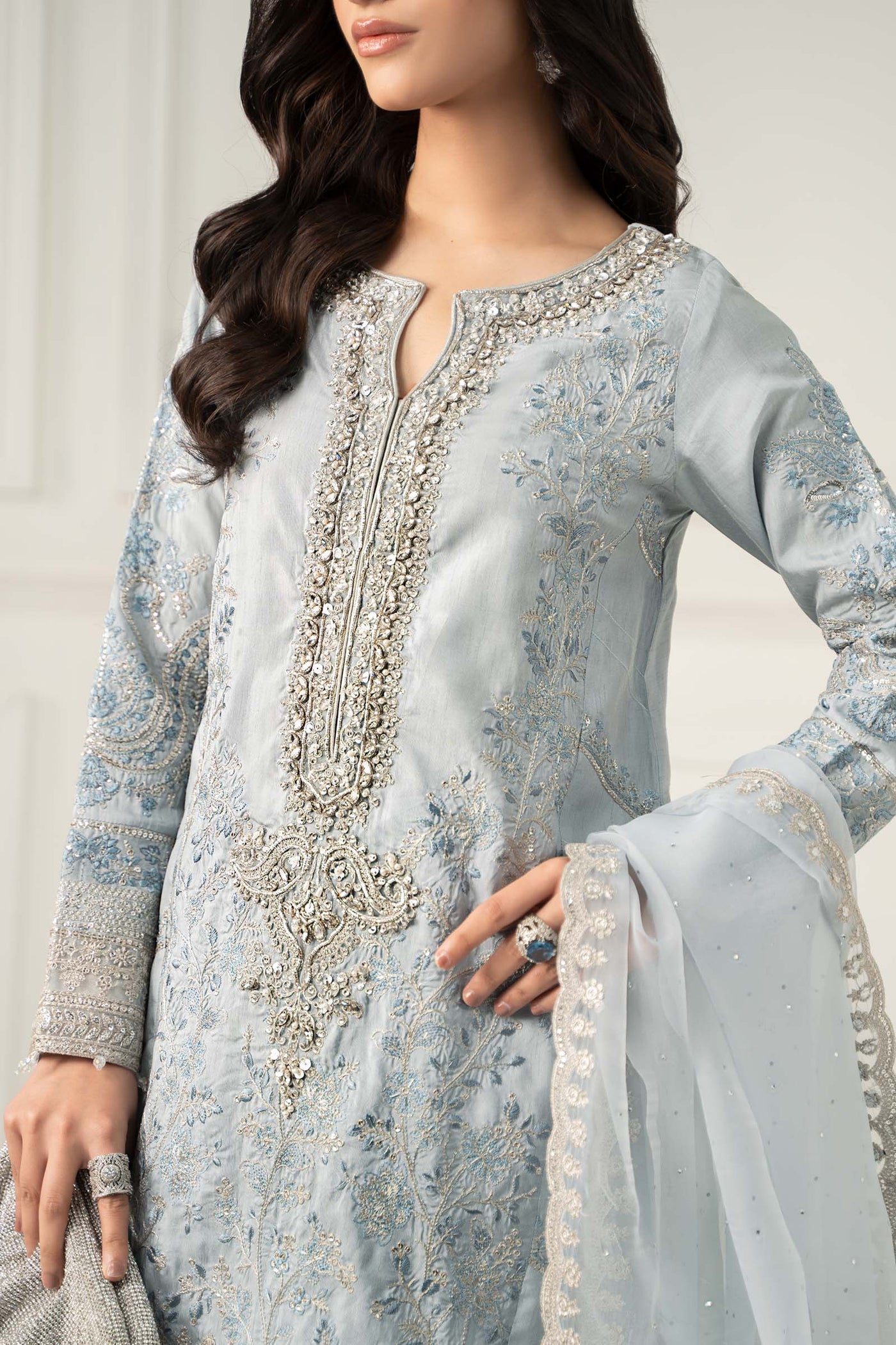 3 Piece Embroidered Raw Silk Suit | SF-EF25-62