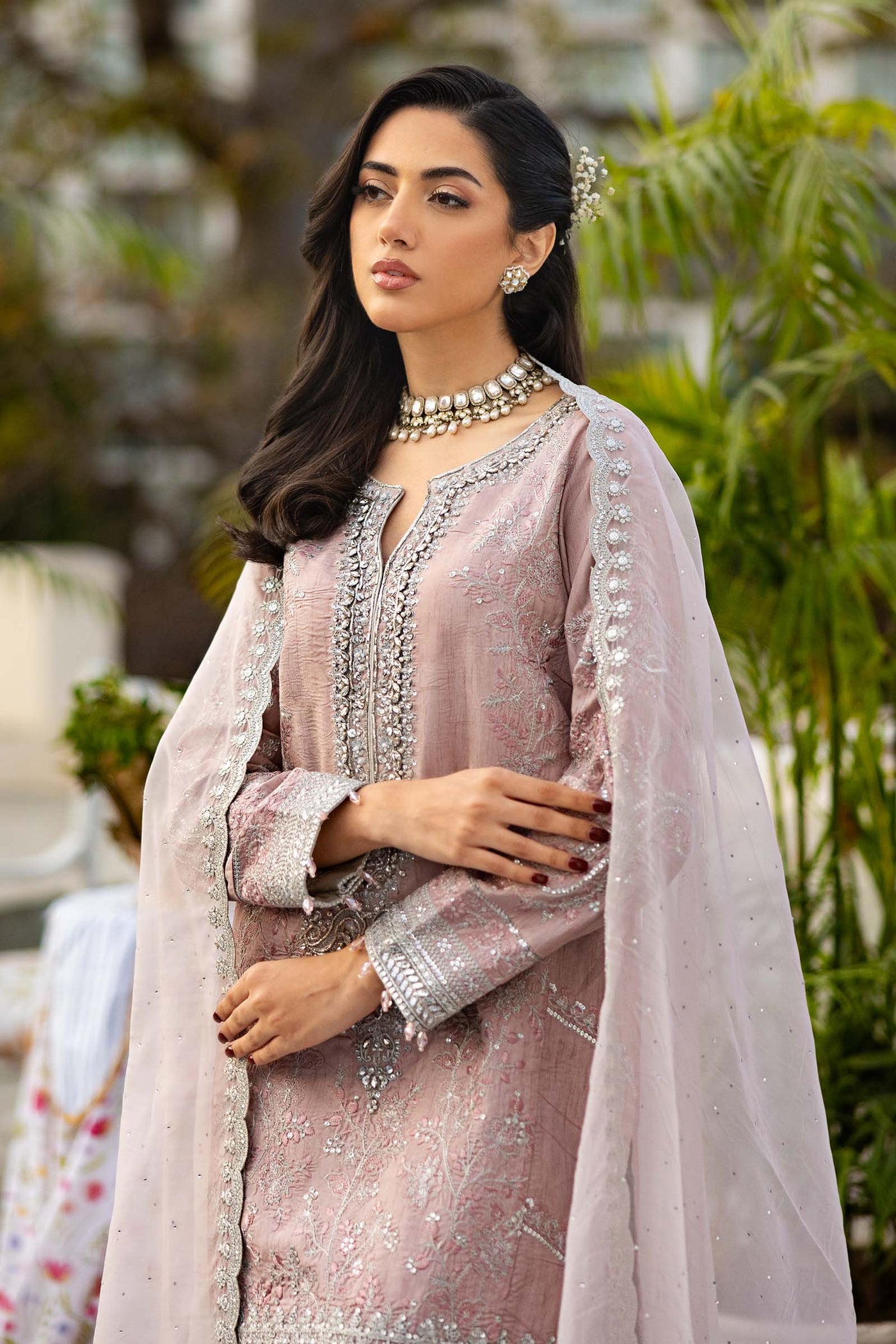 3 Piece Embroidered Raw Silk Suit | SF-EF25-62