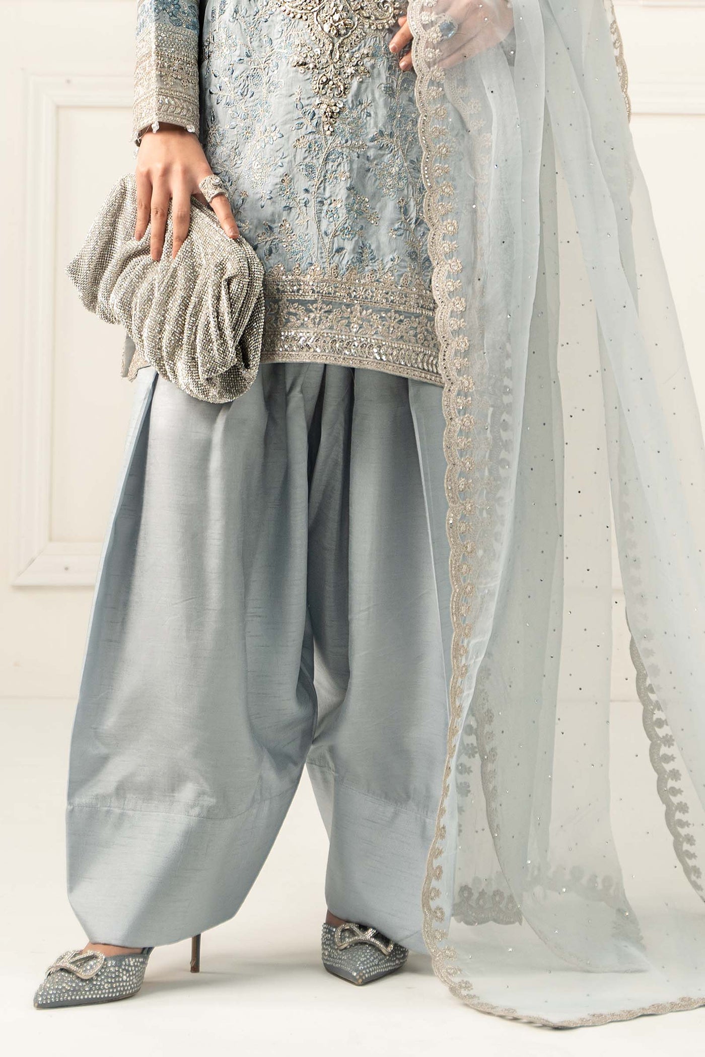 3 Piece Embroidered Raw Silk Suit | SF-EF25-62