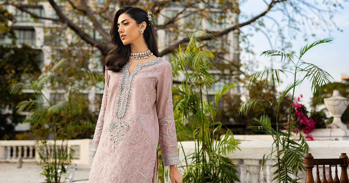 3 Piece Embroidered Raw Silk Suit | SF-EF25-62