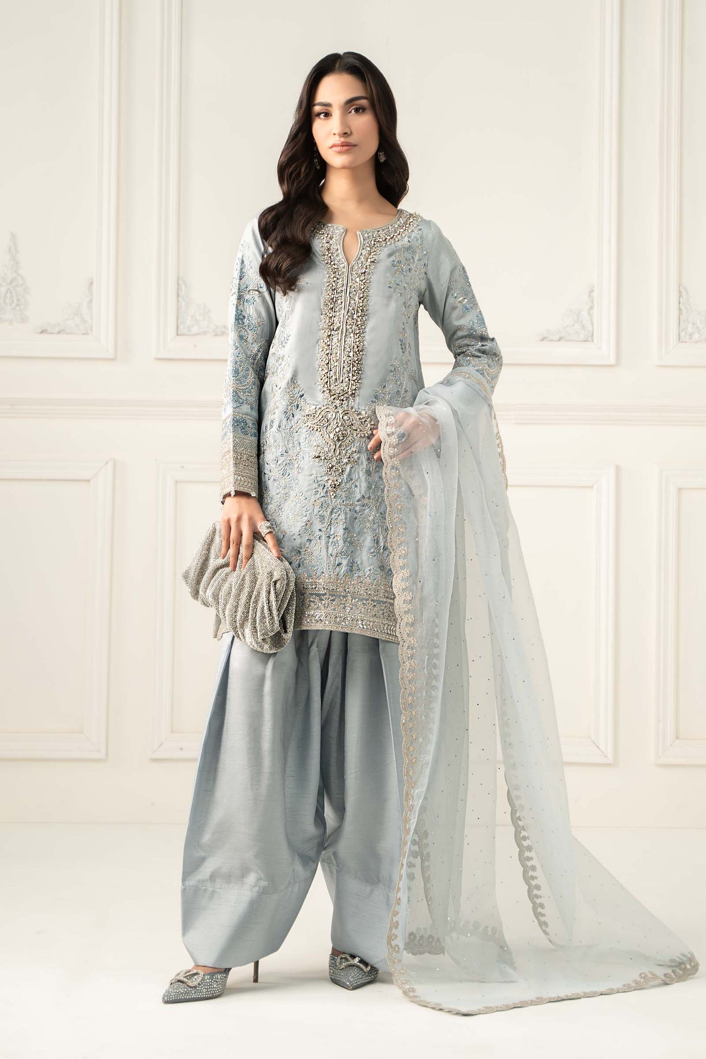 3 Piece Embroidered Raw Silk Suit | SF-EF25-62
