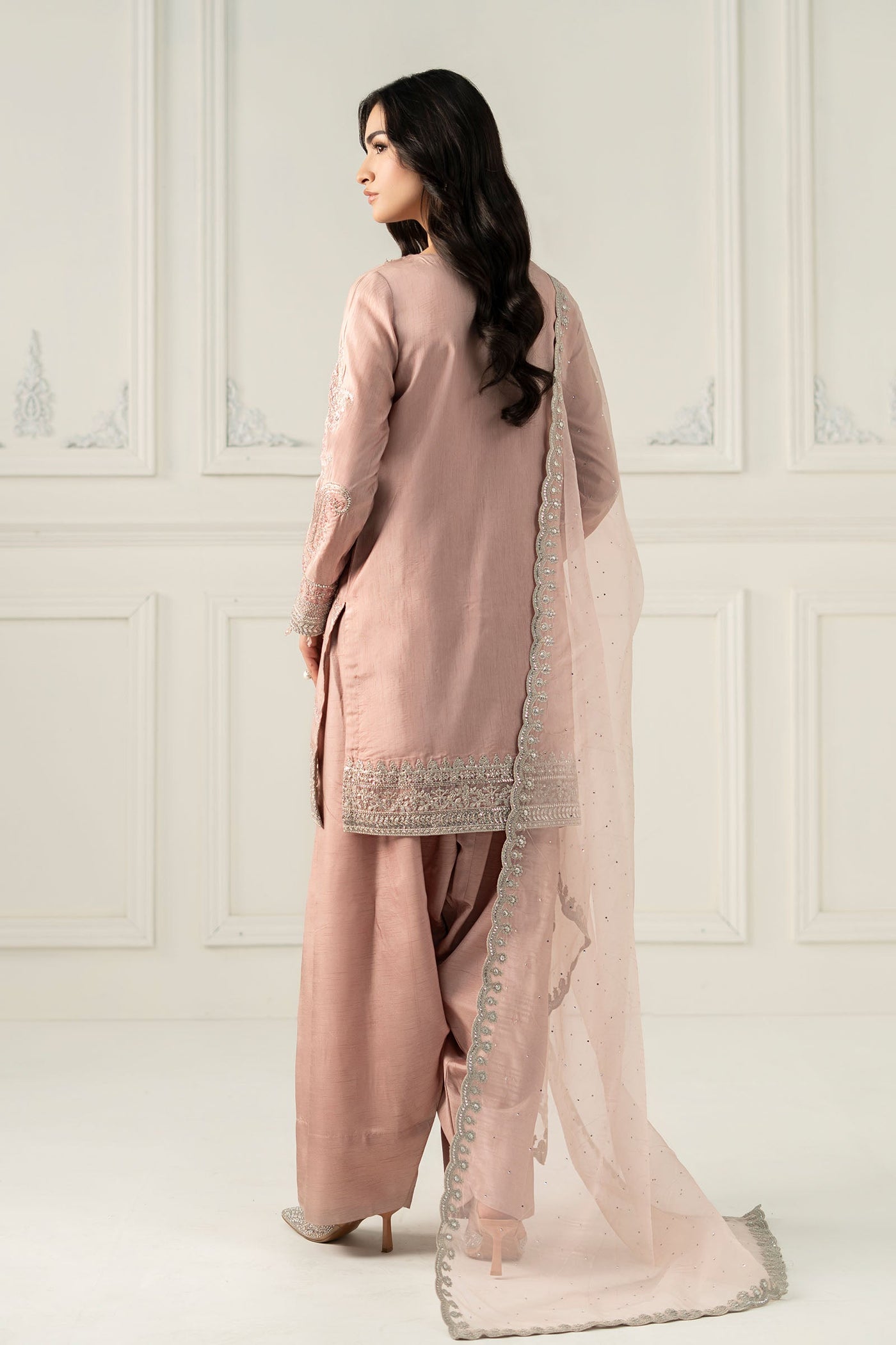 3 Piece Embroidered Raw Silk Suit | SF-EF25-62