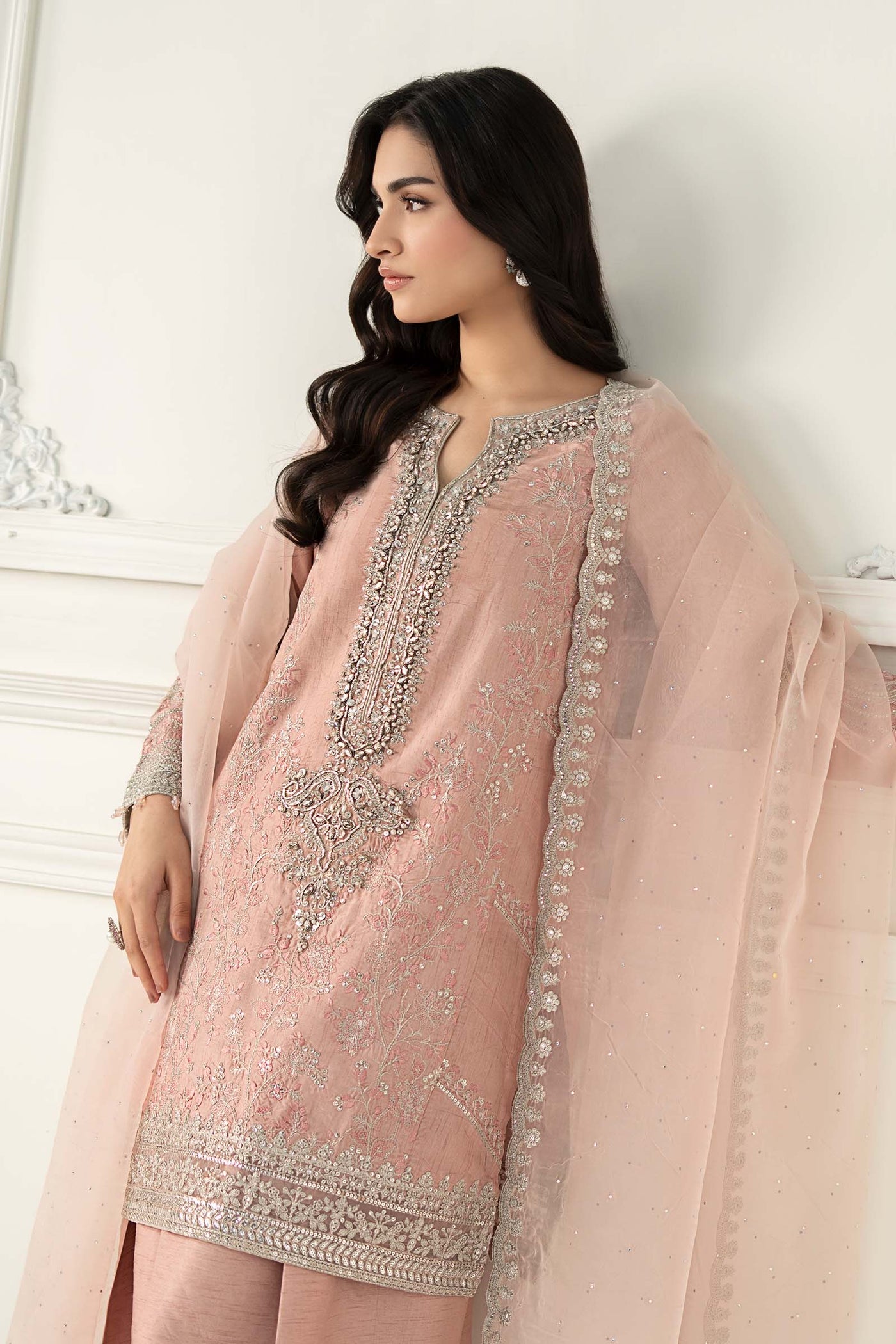 3 Piece Embroidered Raw Silk Suit | SF-EF25-62