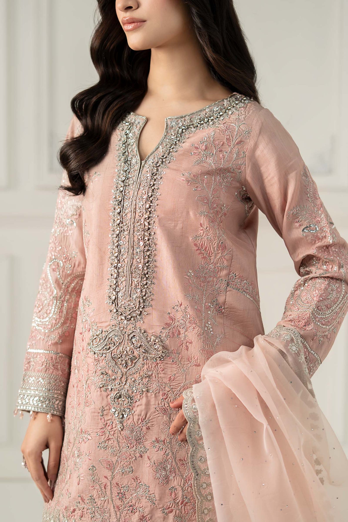 3 Piece Embroidered Raw Silk Suit | SF-EF25-62