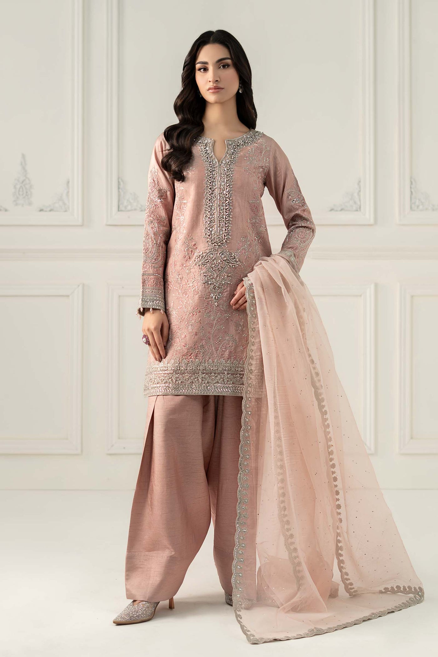 3 Piece Embroidered Raw Silk Suit | SF-EF25-62