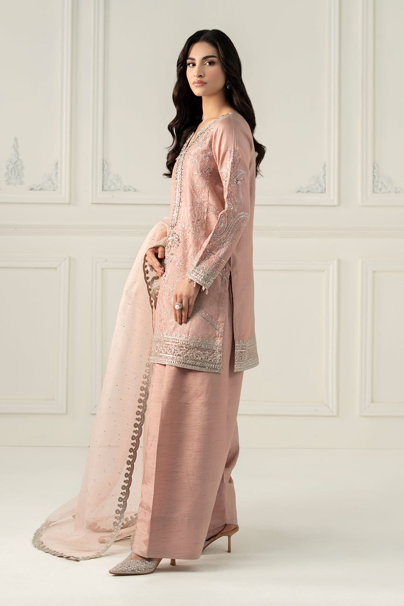 3 Piece Embroidered Raw Silk Suit | SF-EF25-62