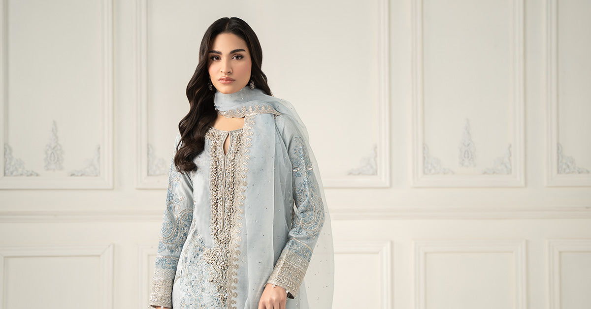 3 Piece Embroidered Raw Silk Suit | SF-EF25-62