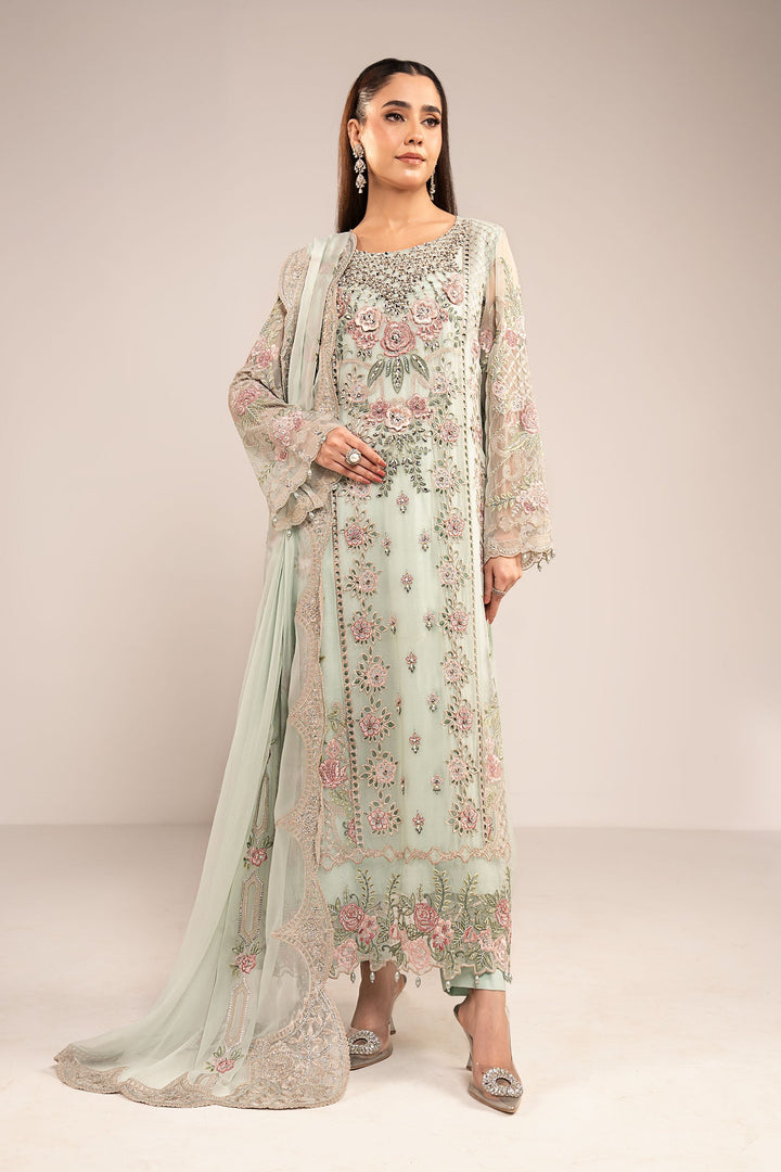 3 Piece Embroidered Chiffon Suit All Products SFE2601-ESM-SGR