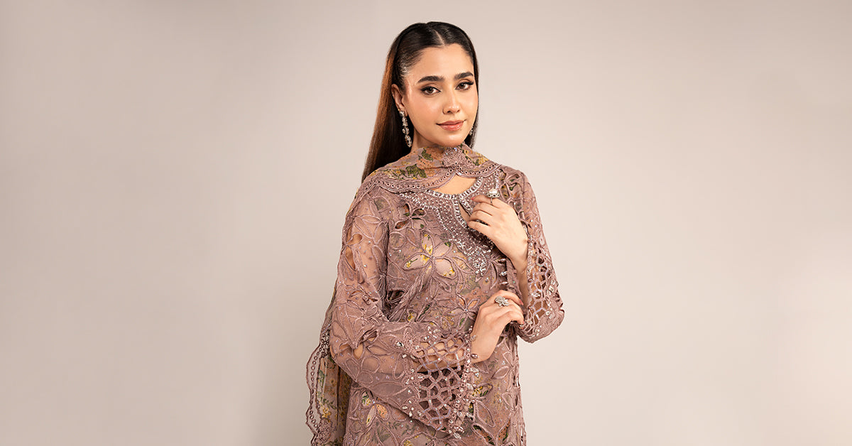 3 Piece Embroidered Organza Suit