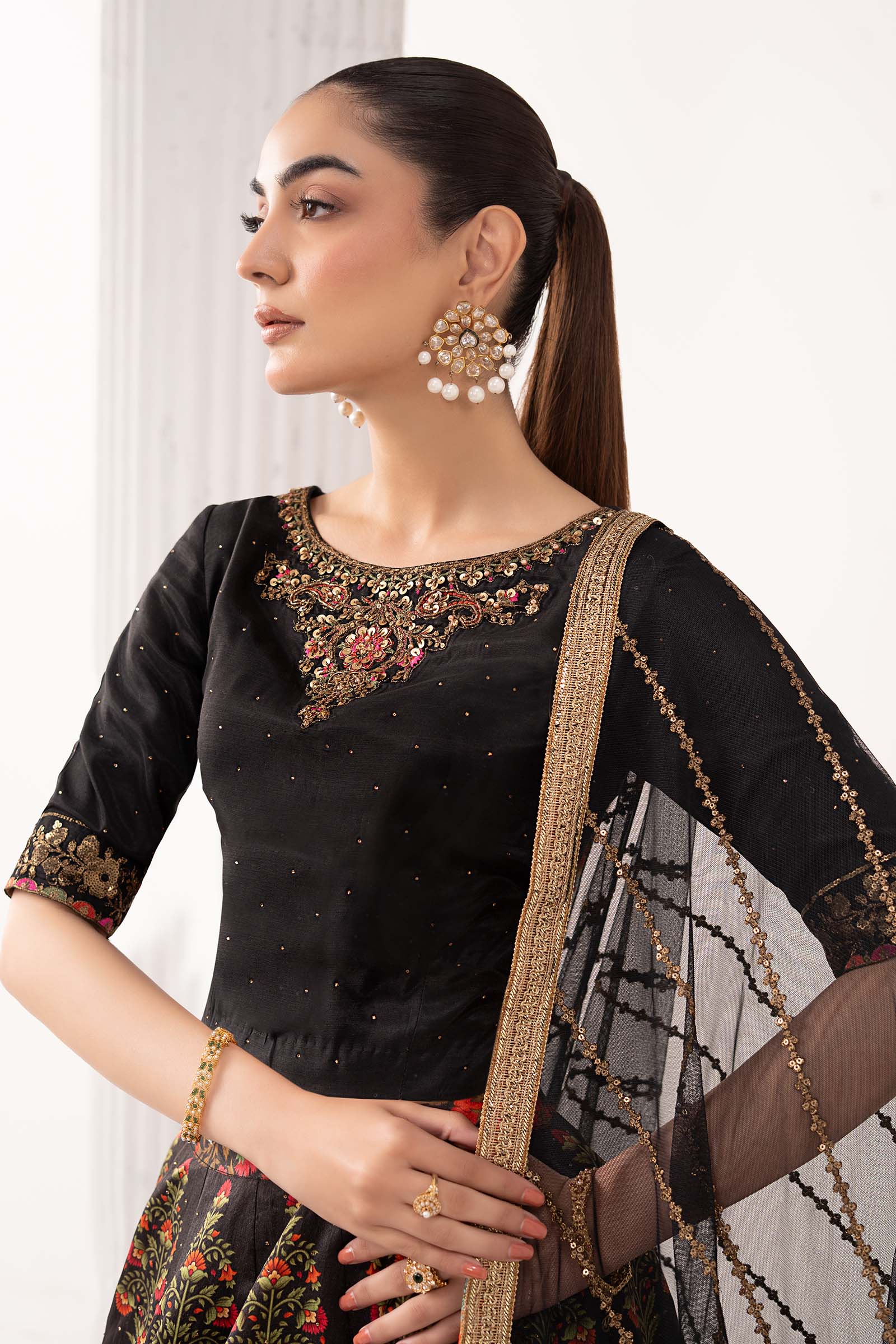 3 Piece Embroidered Raw Silk Suit