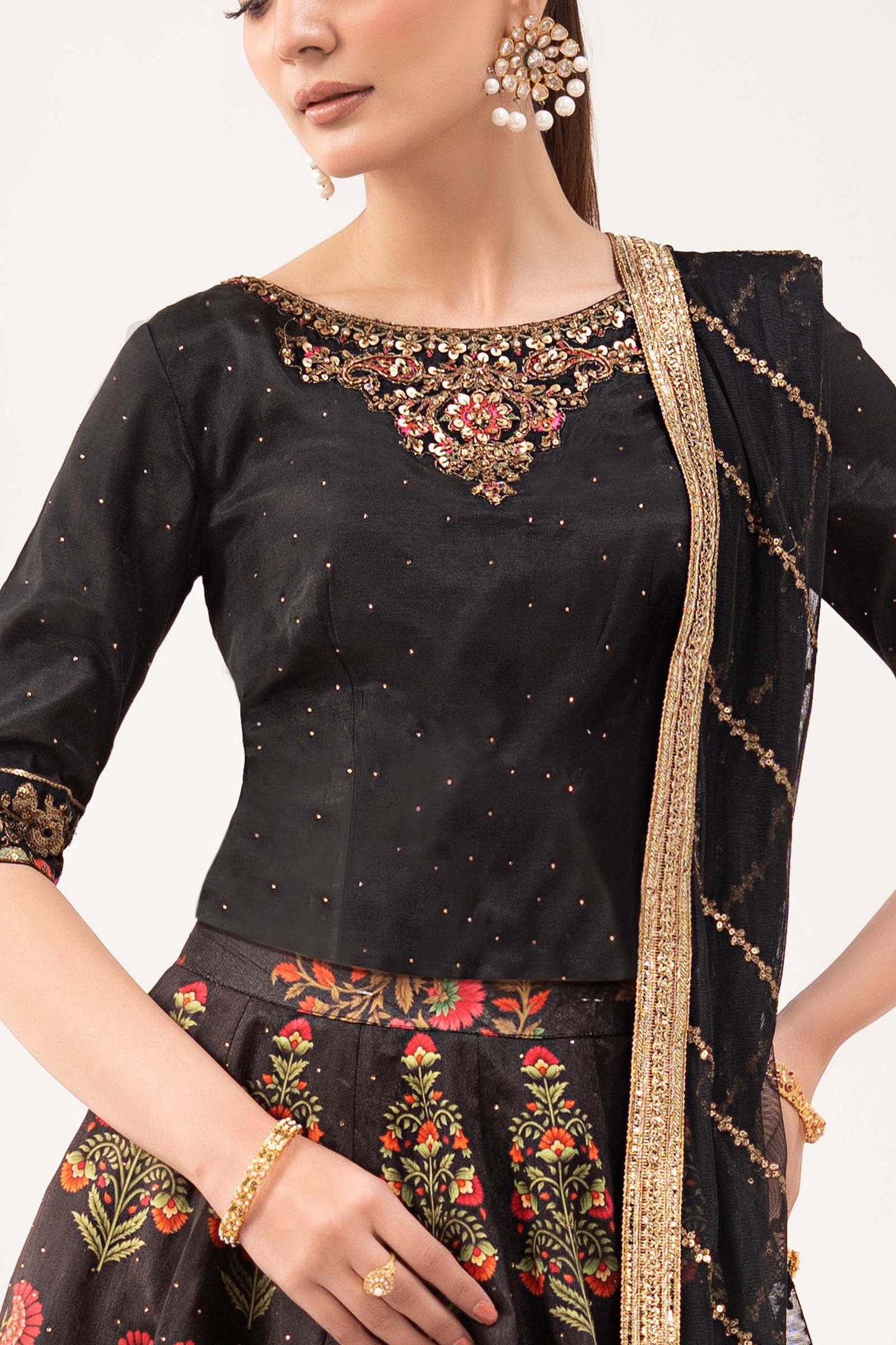 3 Piece Embroidered Raw Silk Suit