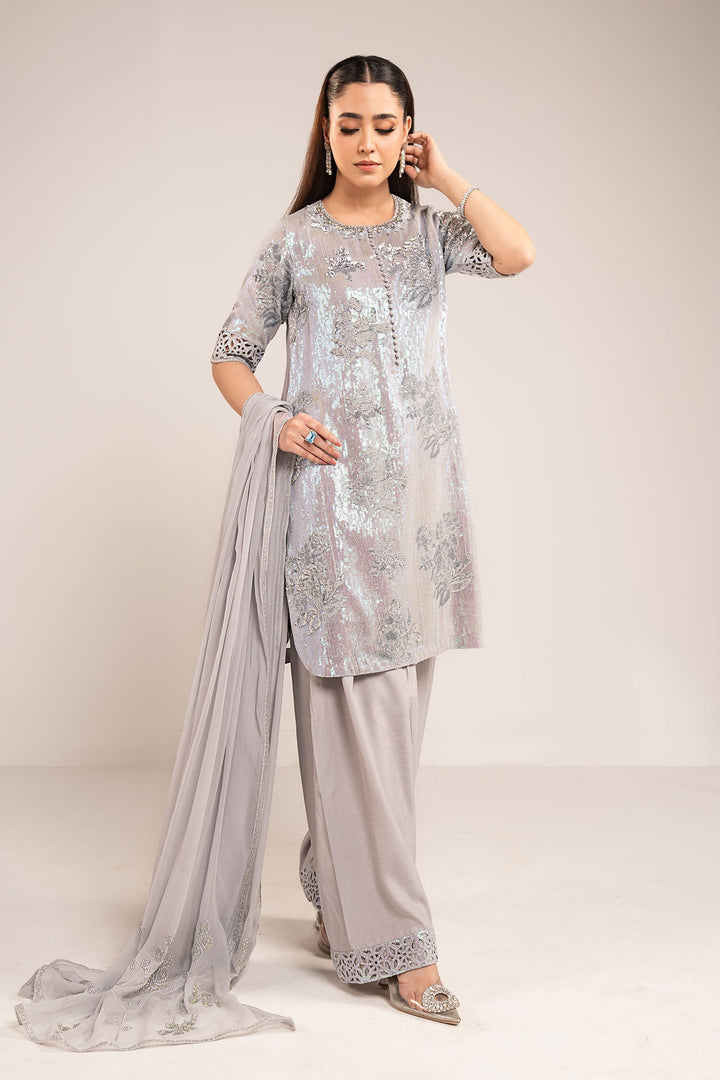 3 Piece Embroidered Chiffon Suit All Products SFE2606-ESM-SBL