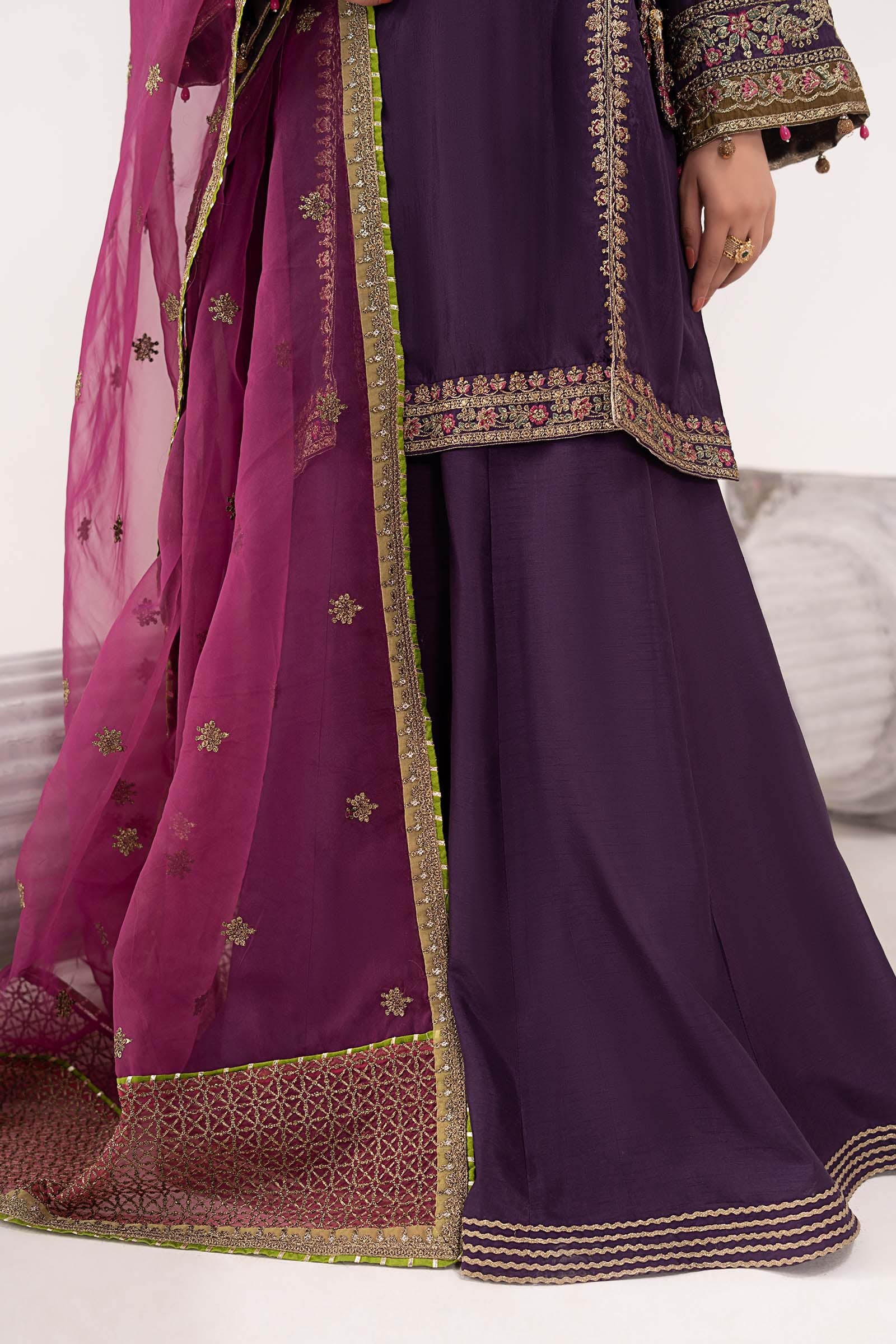 3 Piece Embroidered Raw Silk Suit