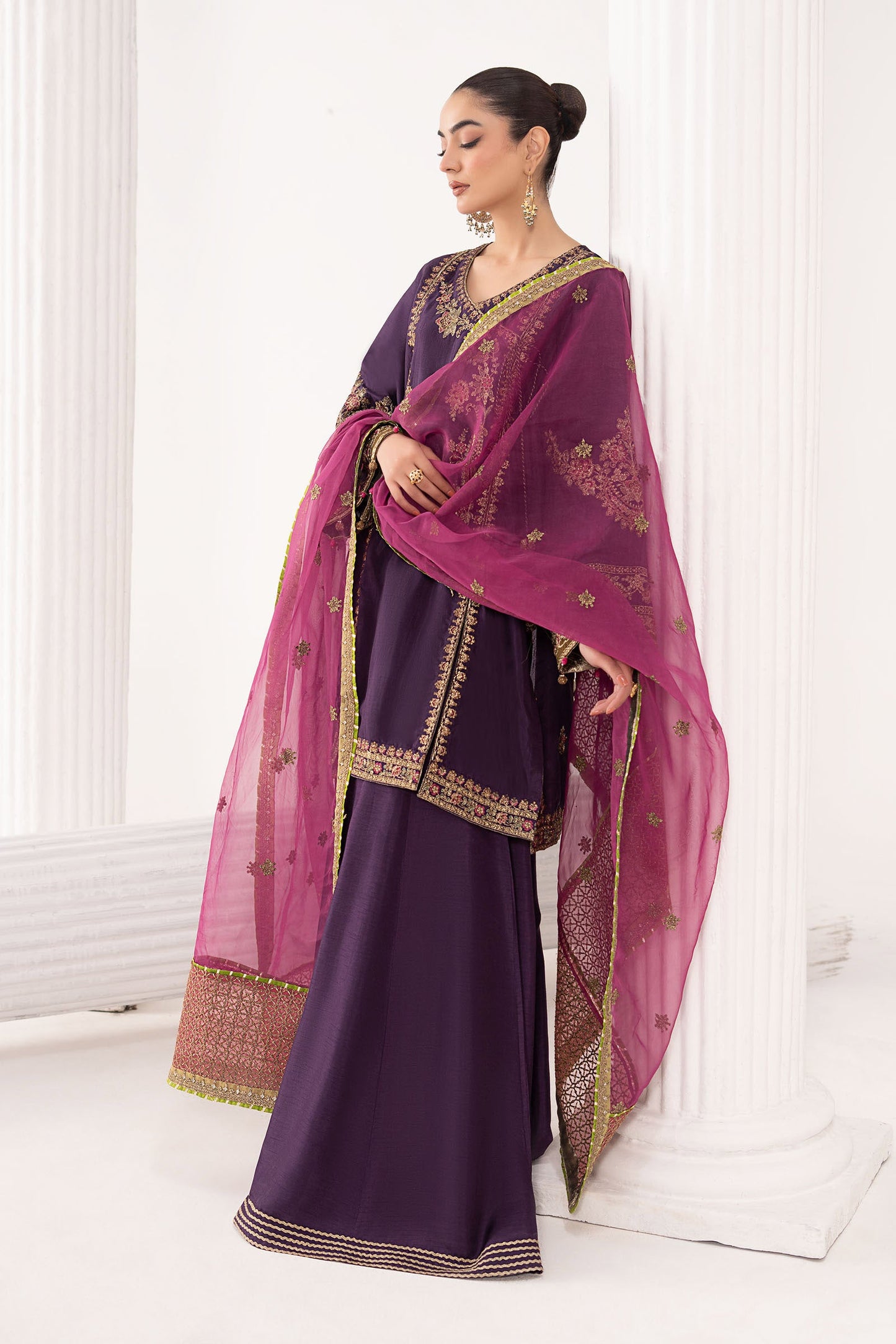 3 Piece Embroidered Raw Silk Suit