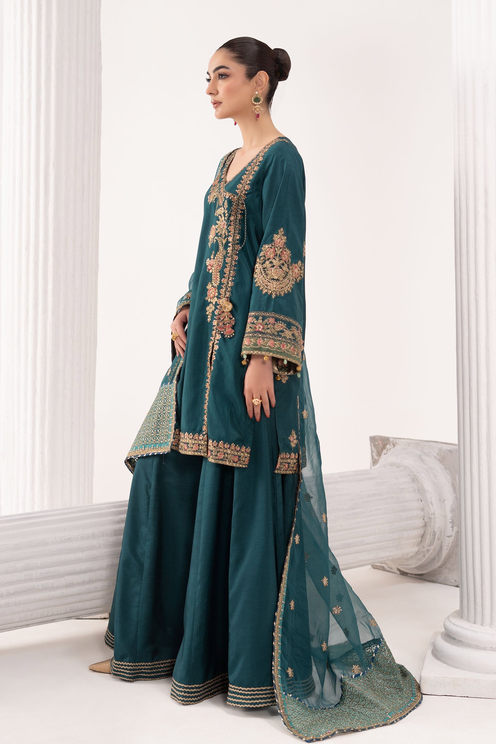3 Piece Embroidered Raw Silk Suit