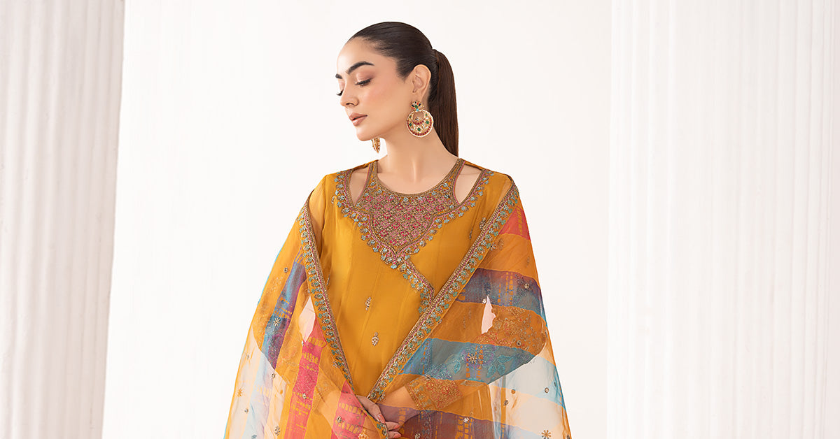 3 Piece Embroidered Organza Suit